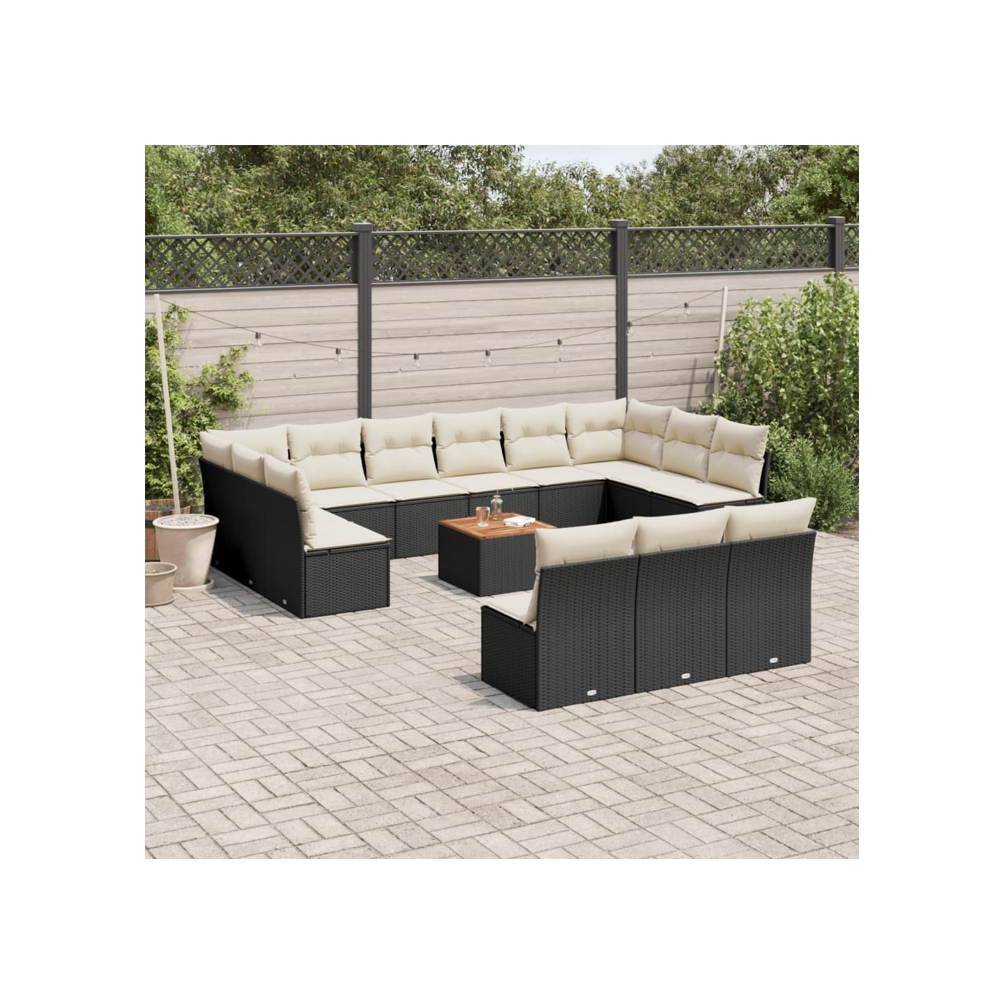 Salon de jardin avec coussins 14 pcs noir résine tressée