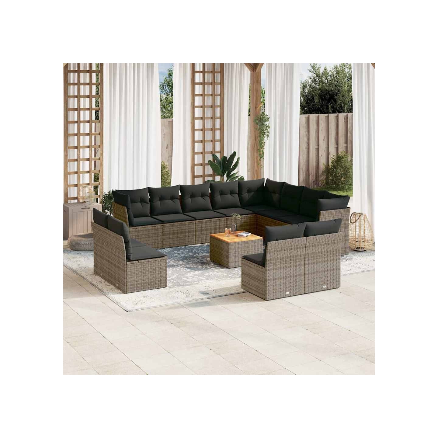 Salon de jardin avec coussins 13 pcs gris résine tressée