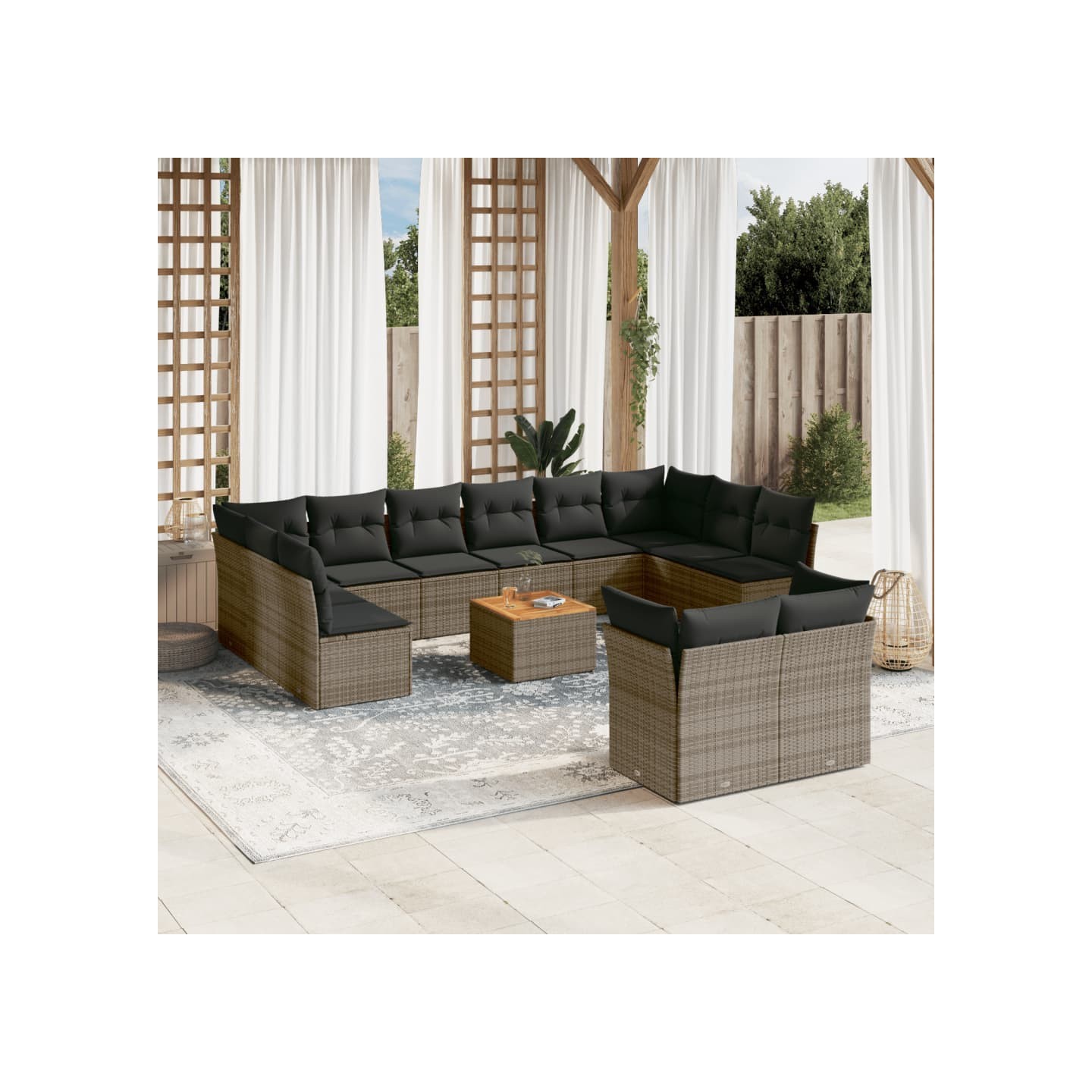 Salon de jardin avec coussins 13 pcs gris résine tressée
