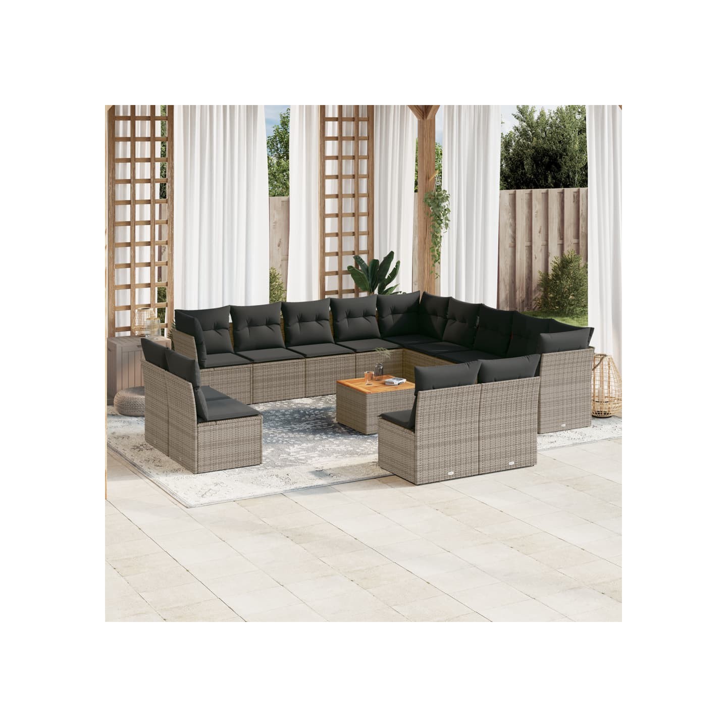 Salon de jardin avec coussins 14 pcs gris résine tressée