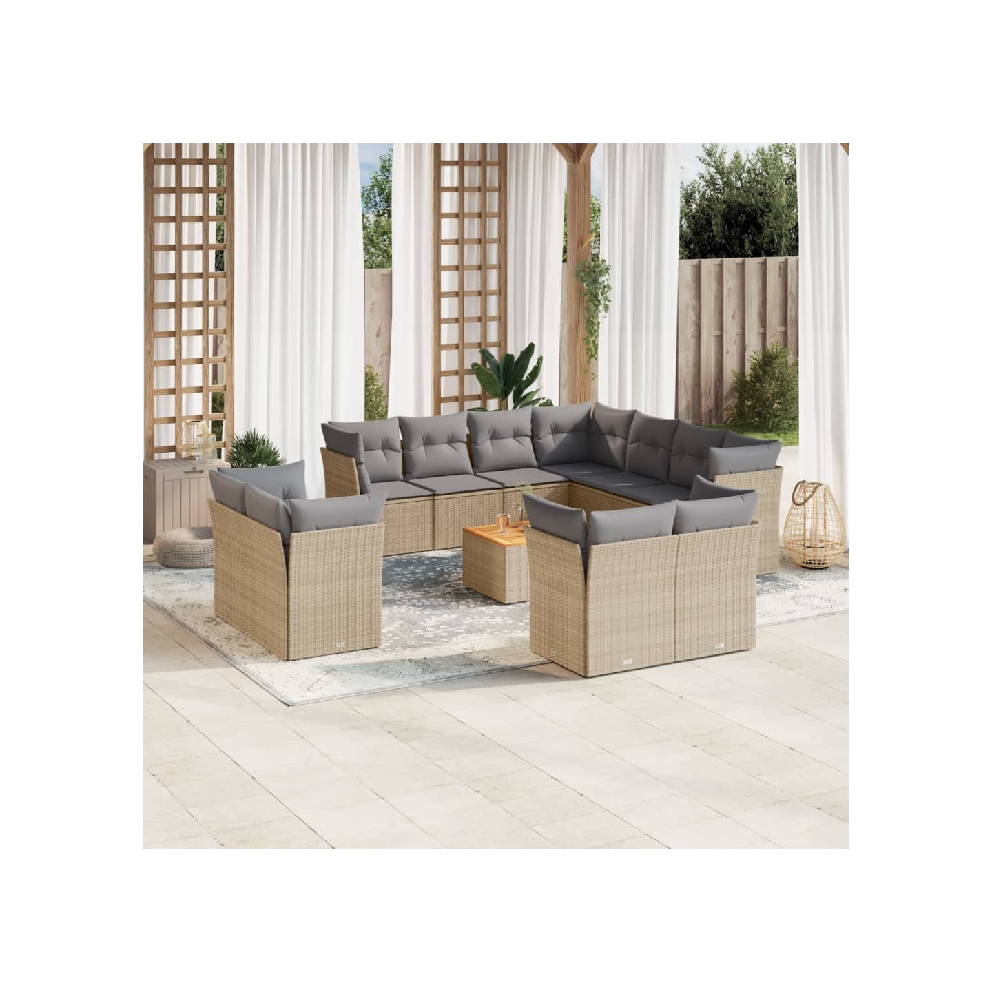 Salon de jardin avec coussins 12 pcs beige résine tressée