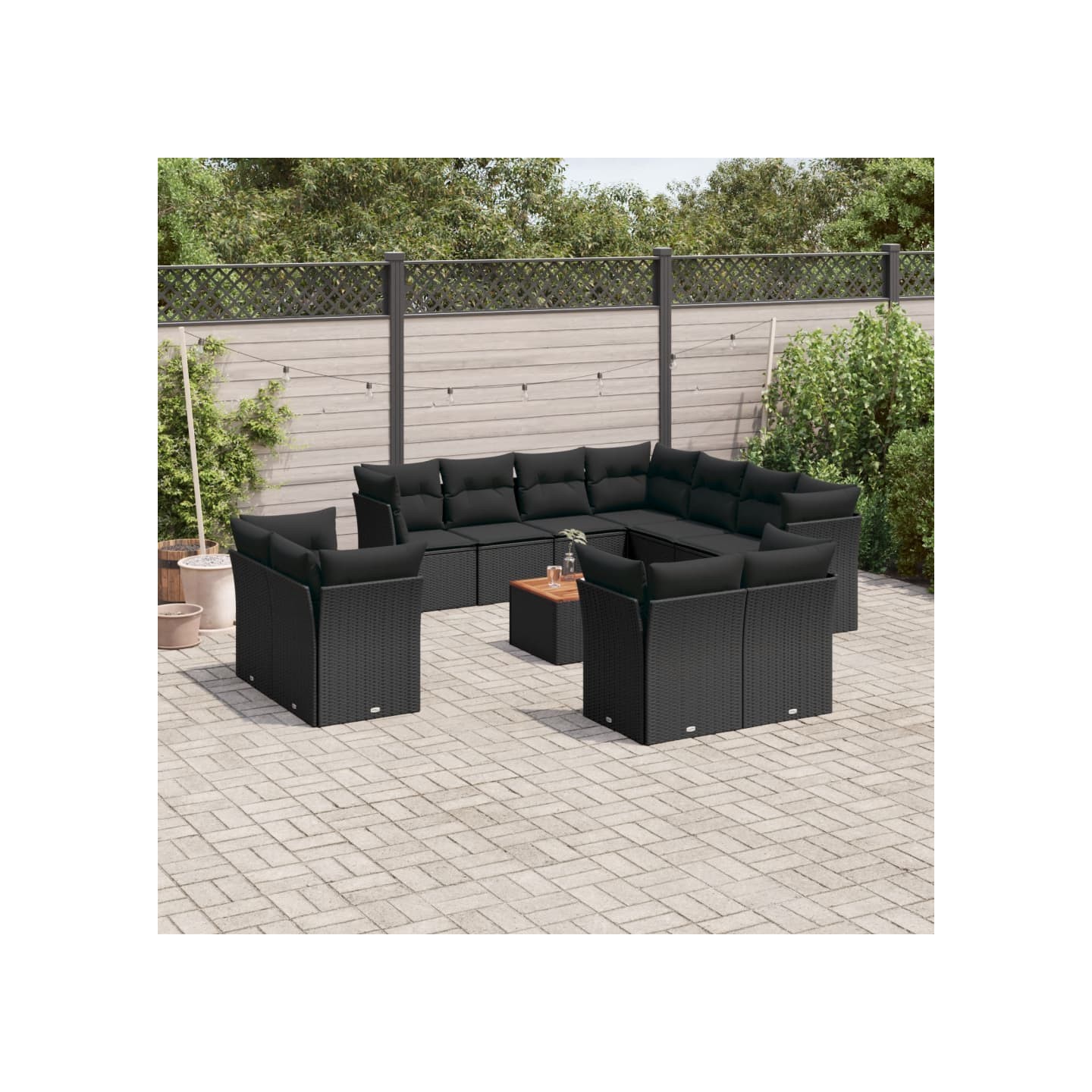 Salon de jardin 12 pcs avec coussins noir résine tressée