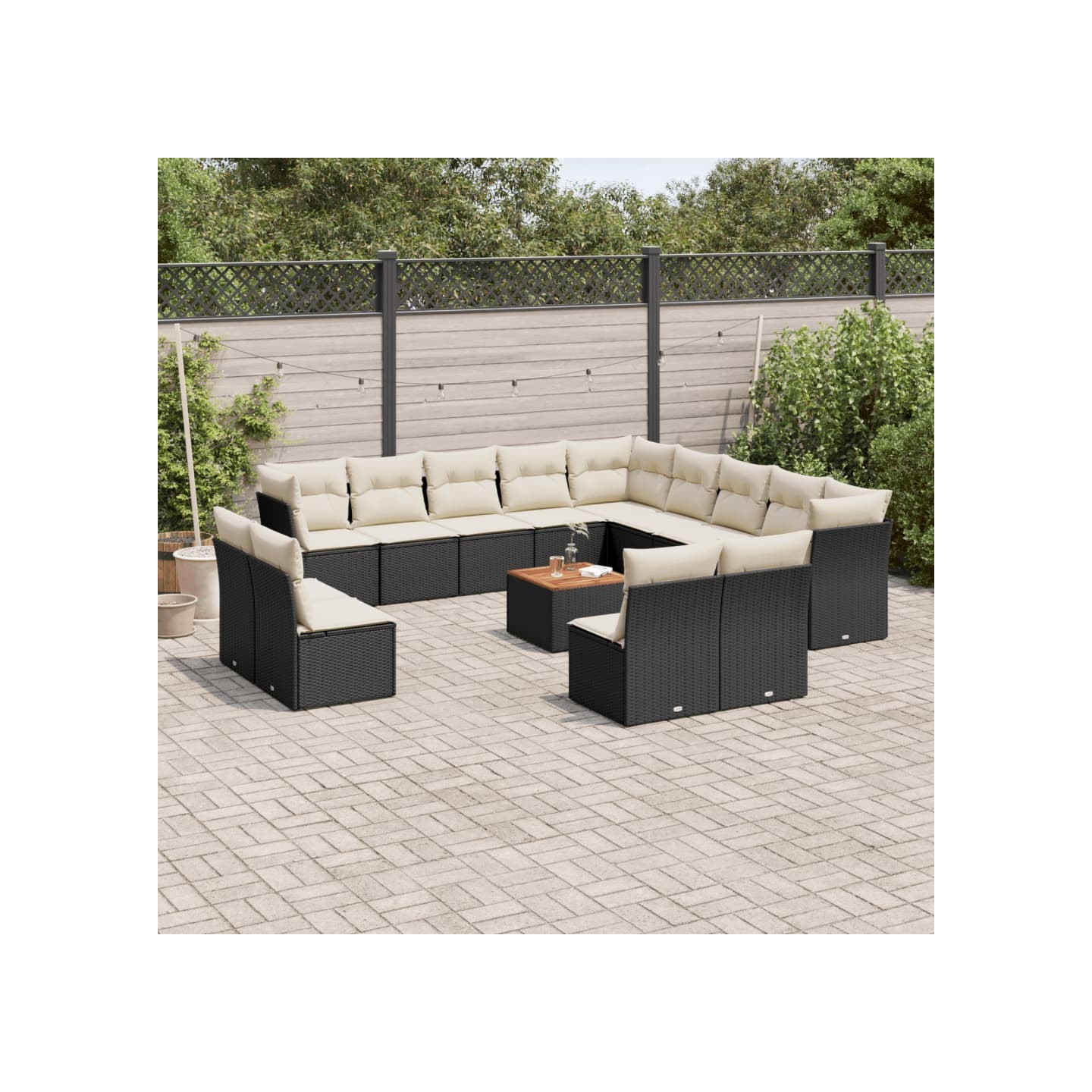 Salon de jardin avec coussins 14 pcs noir résine tressée