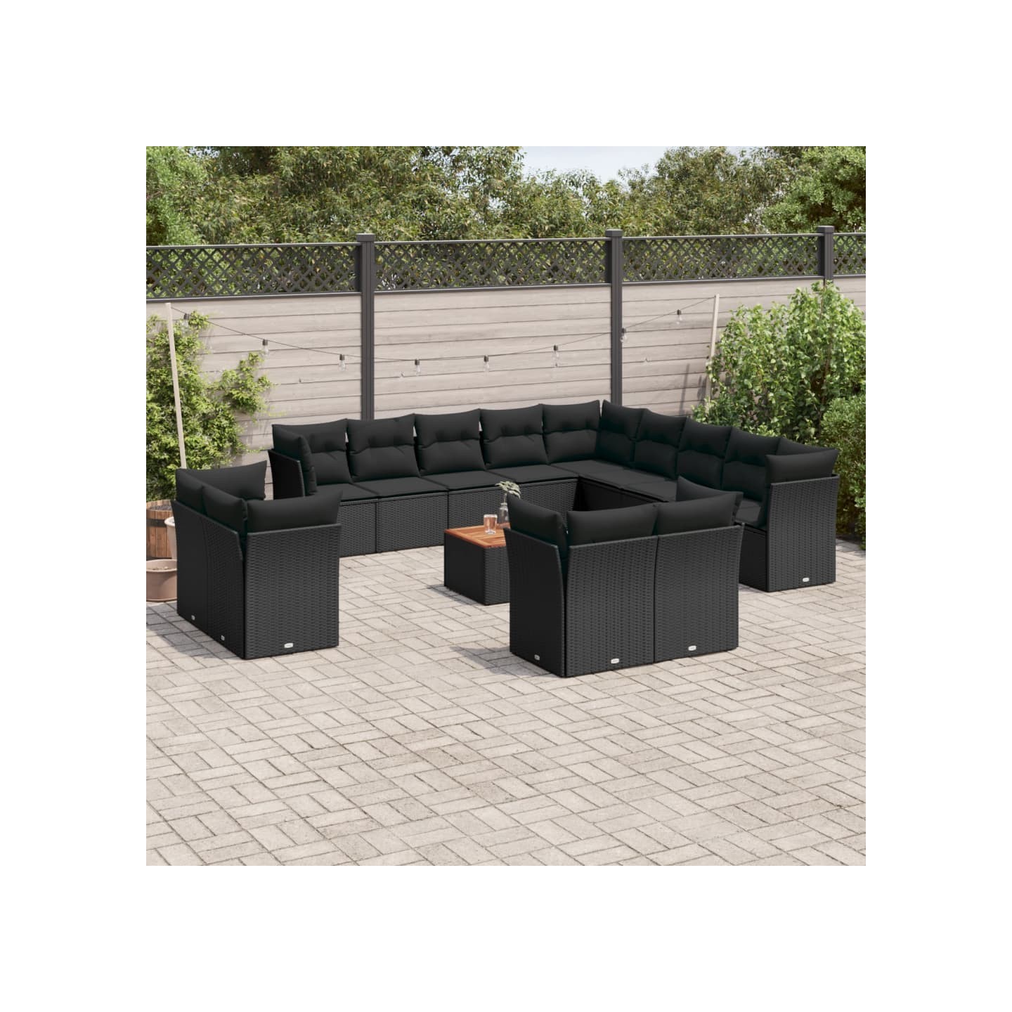 Salon de jardin avec coussins 14 pcs noir résine tressée