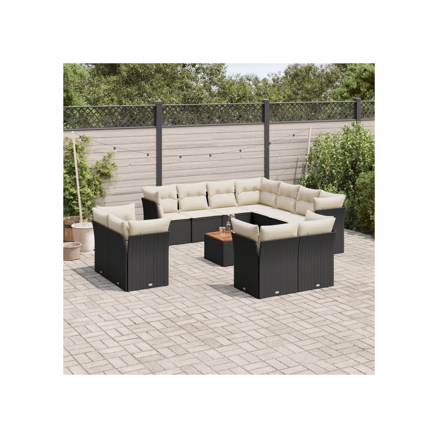 Salon de jardin 12 pcs avec coussins noir résine tressée