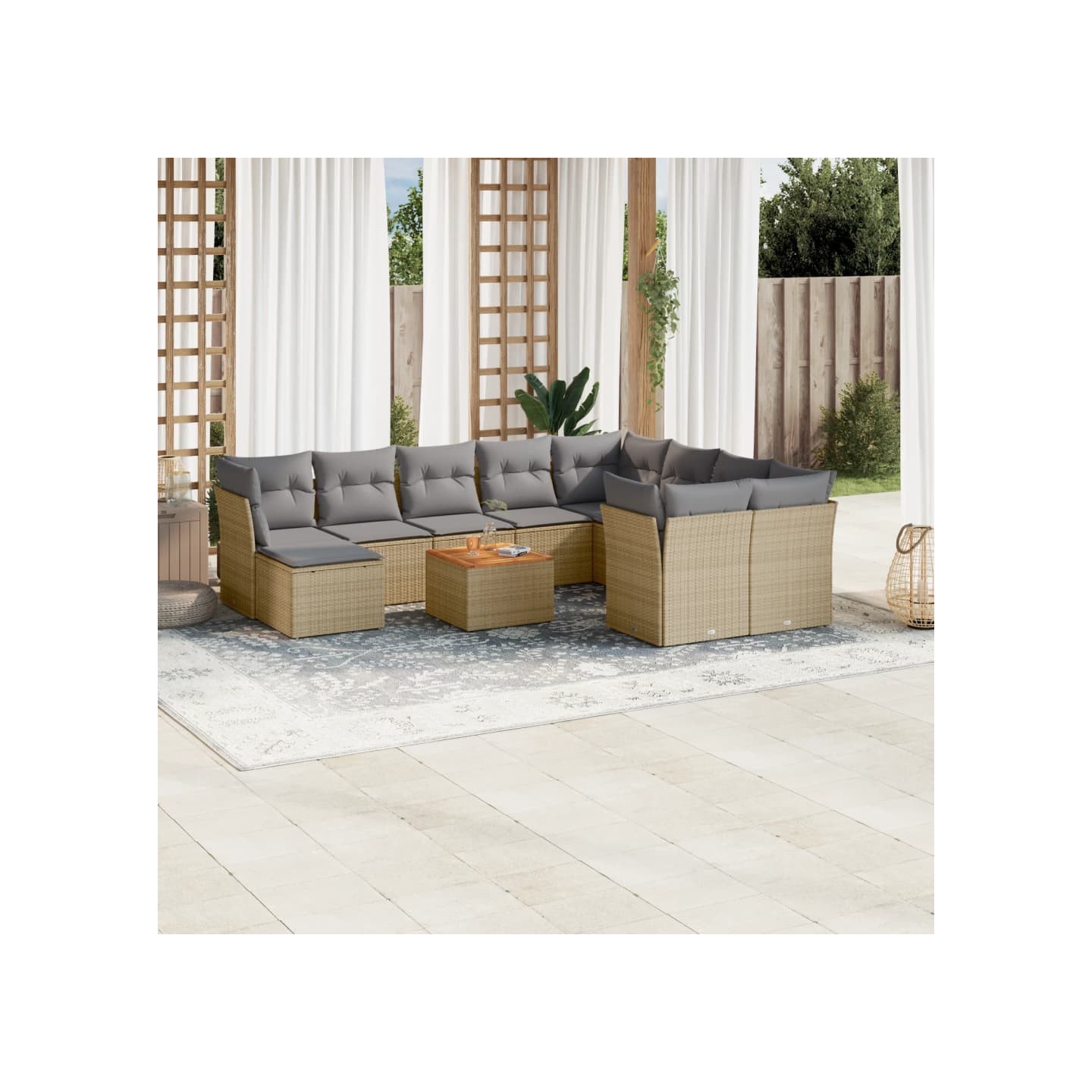 Salon de jardin 11 pcs avec coussins beige résine tressée