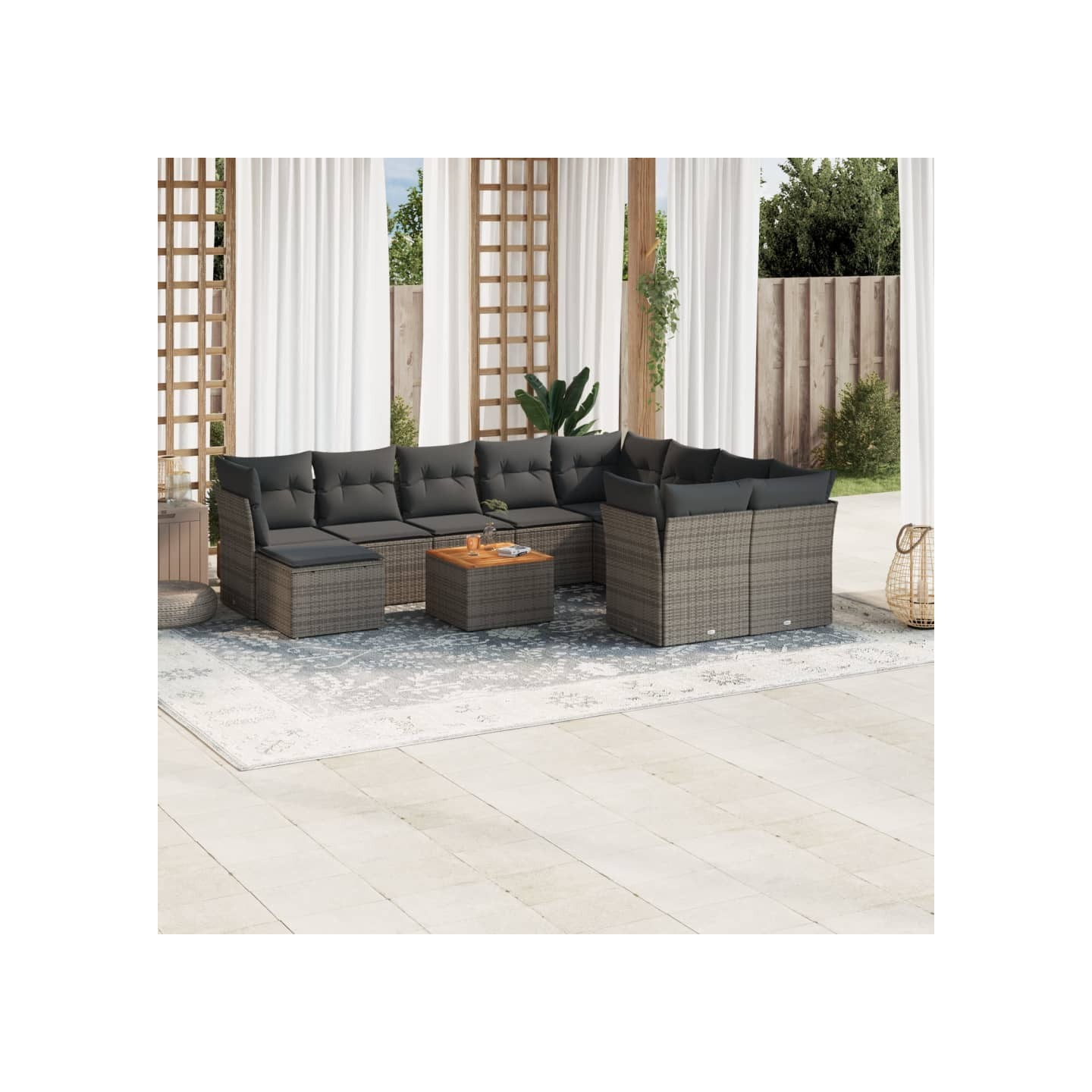 Salon de jardin 11 pcs avec coussins gris résine tressée