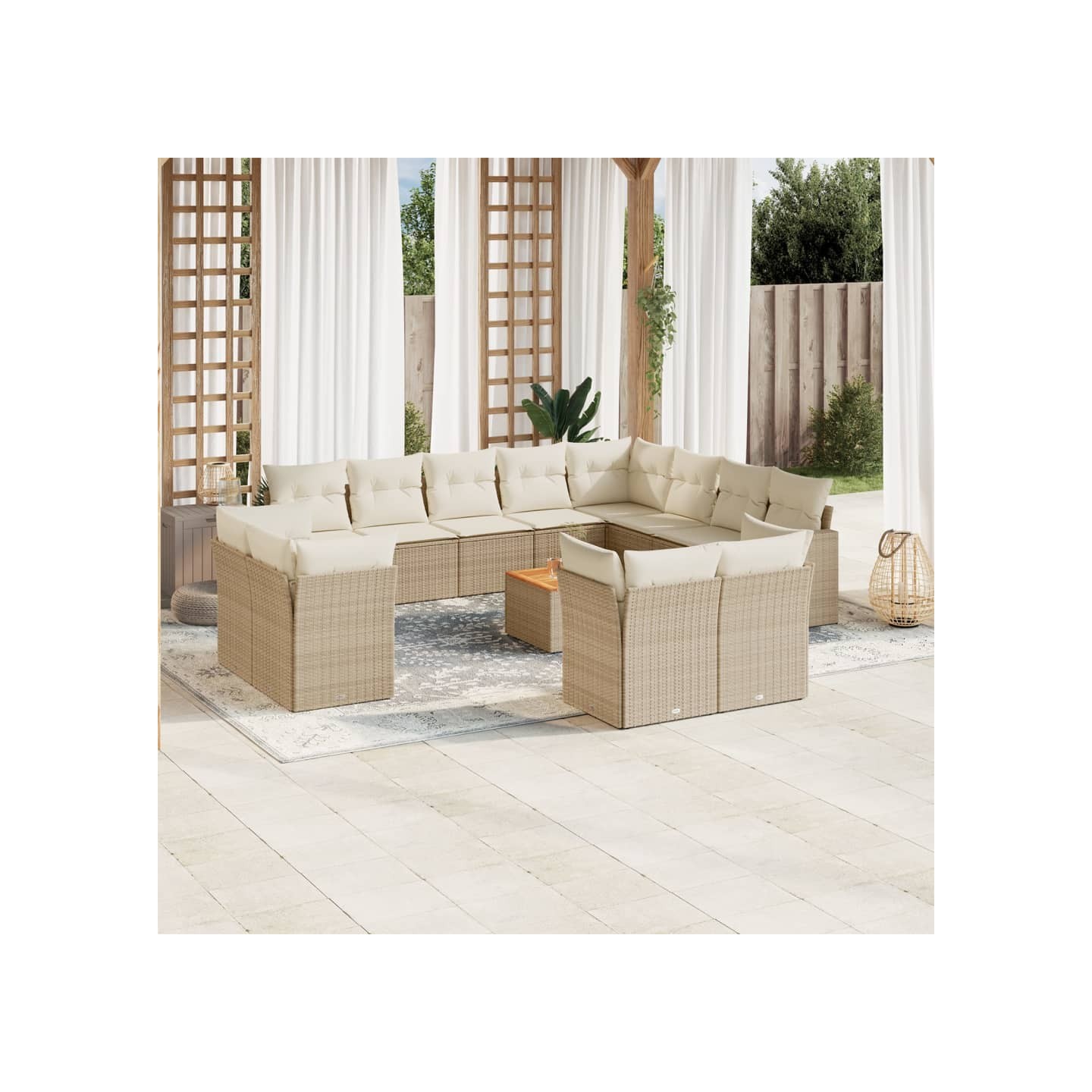 Salon de jardin avec coussins 13 pcs beige résine tressée
