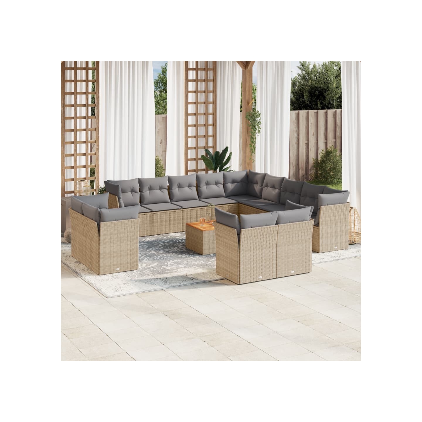 Salon de jardin avec coussins 14 pcs beige résine tressée