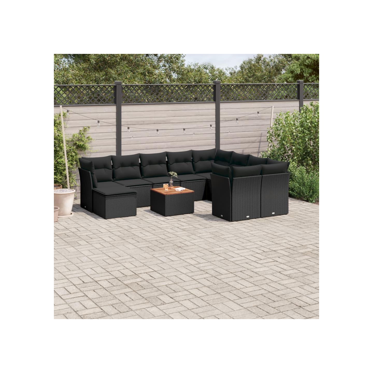 Salon de jardin 11 pcs avec coussins noir résine tressée