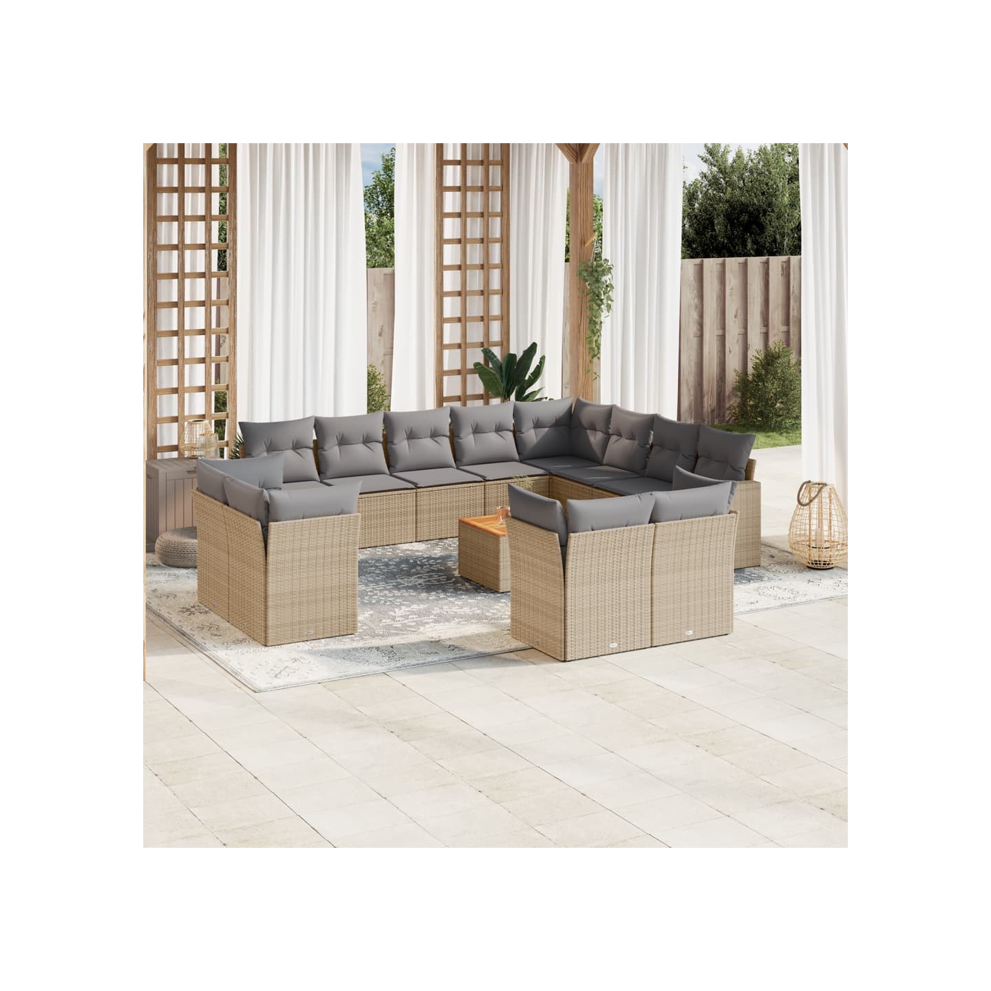 Salon de jardin avec coussins 13 pcs beige résine tressée
