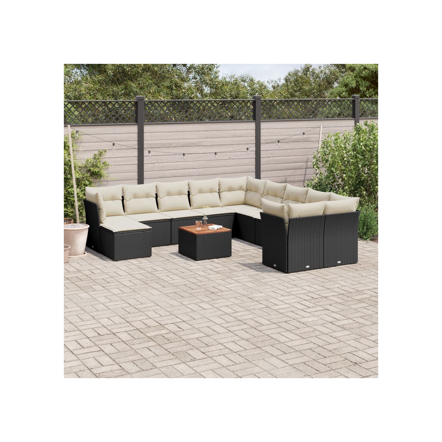 Salon de jardin 12 pcs avec coussins noir résine tressée