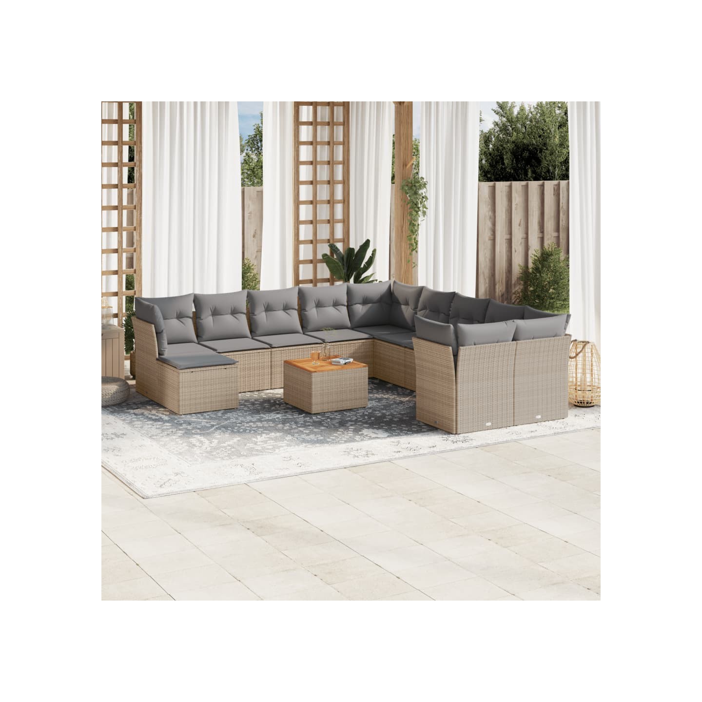 Salon de jardin avec coussins 12 pcs beige résine tressée