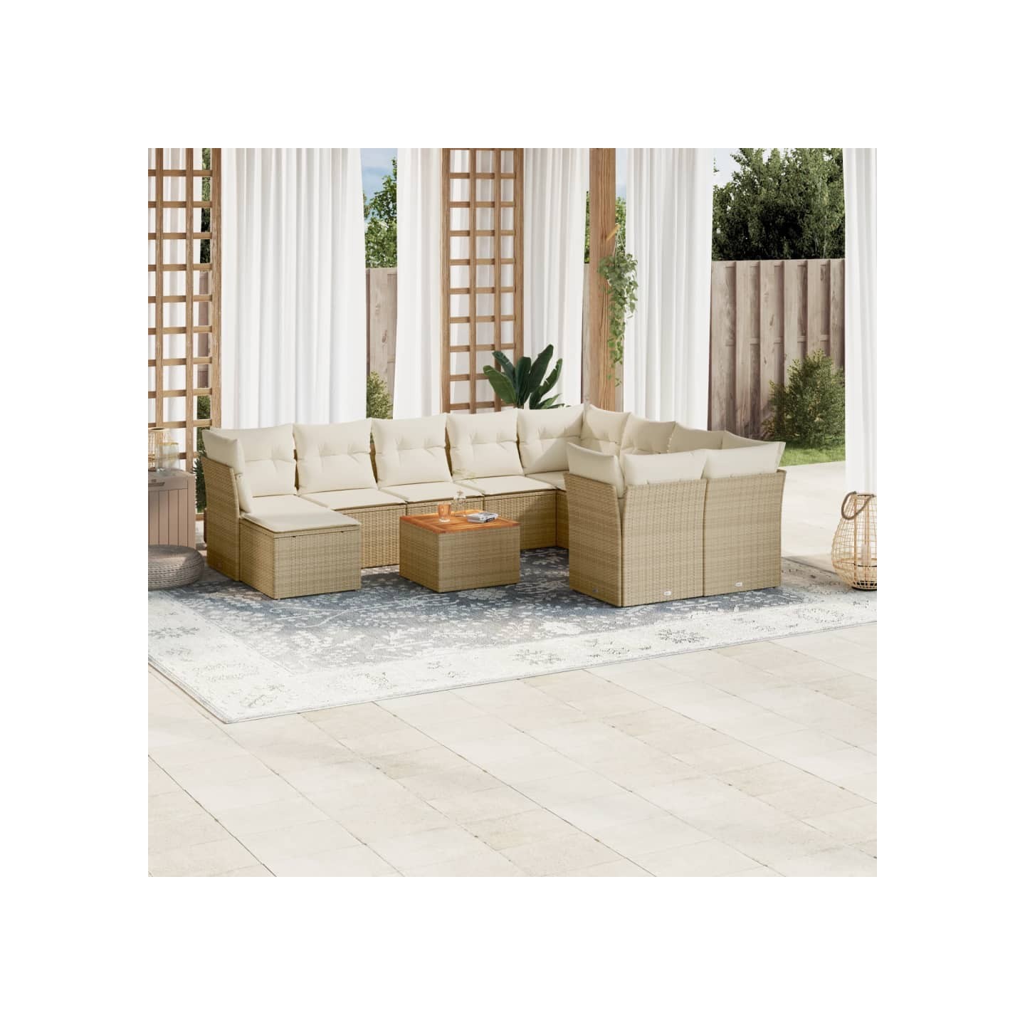 Salon de jardin 11 pcs avec coussins beige résine tressée
