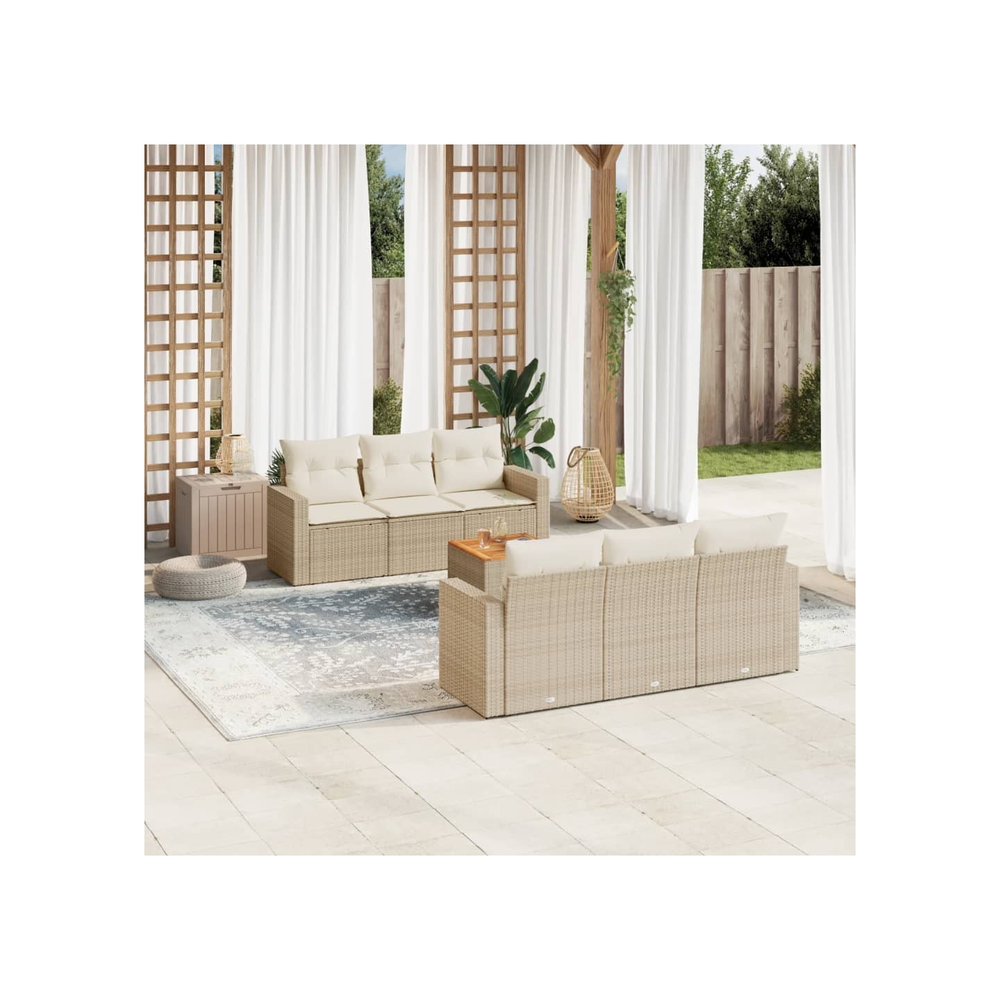 Salon de jardin avec coussins 7 pcs beige résine tressée
