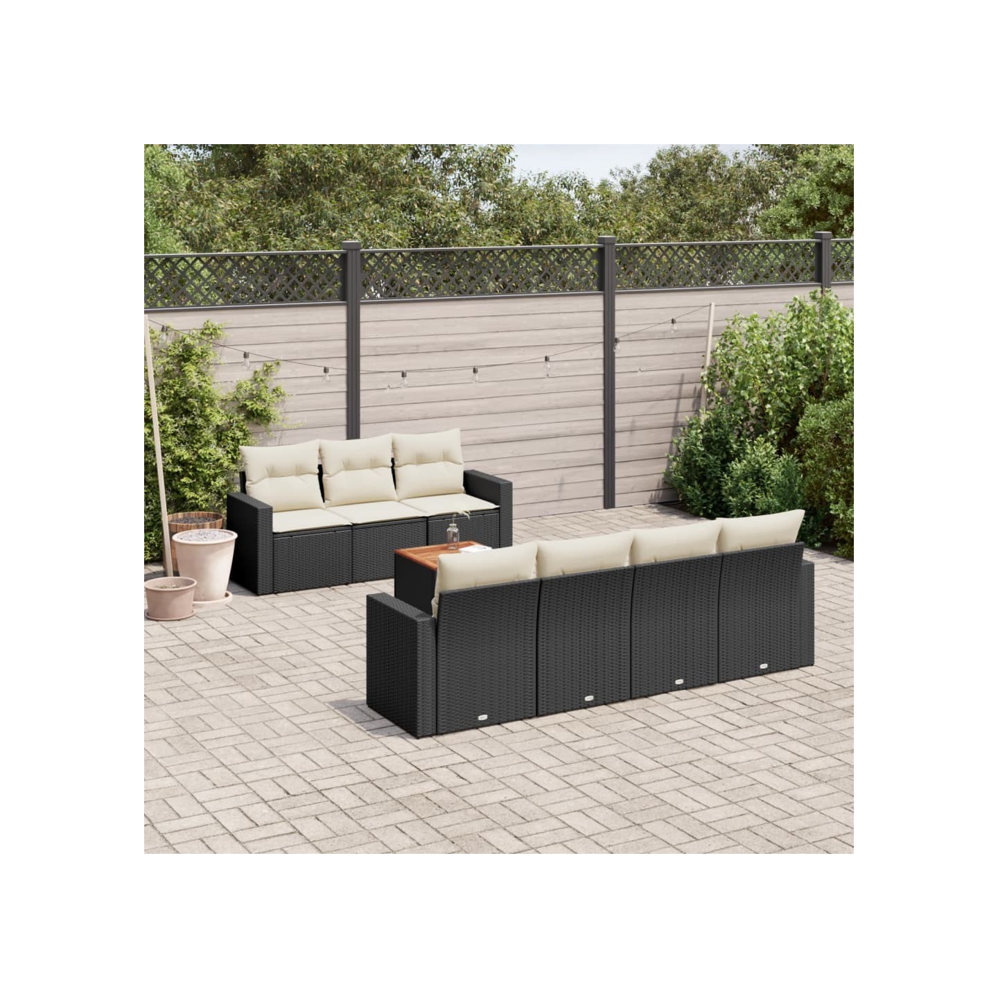 Salon de jardin 8 pcs avec coussins noir résine tressée