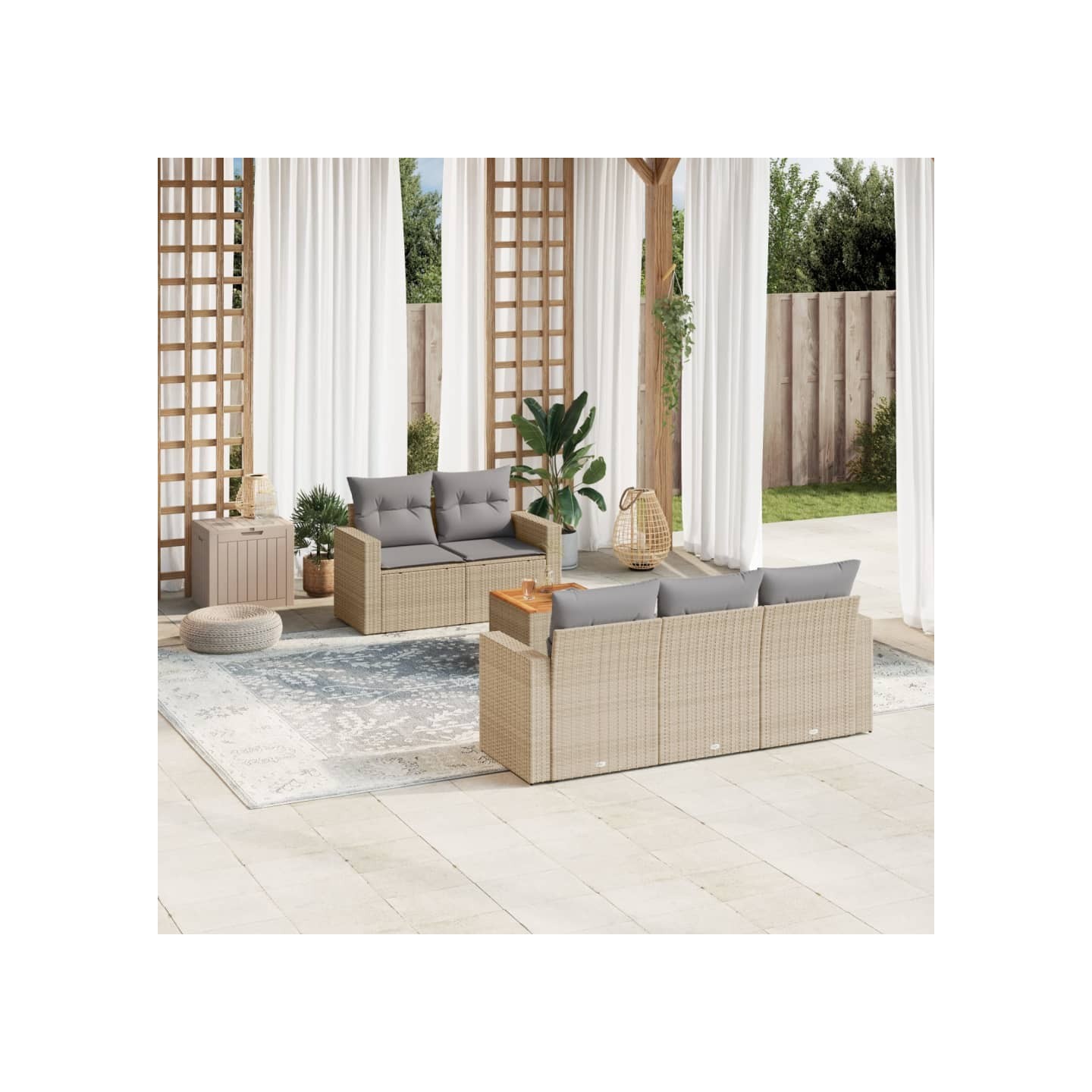 Salon de jardin avec coussins 6 pcs beige résine tressée
