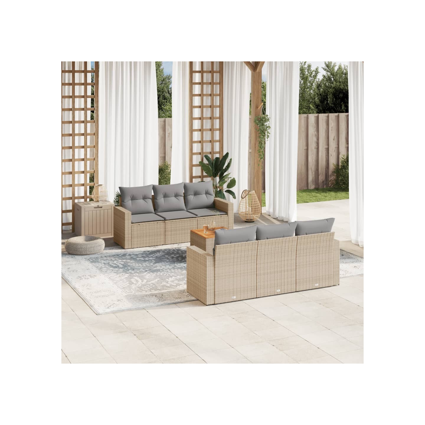 Salon de jardin avec coussins 7 pcs beige résine tressée