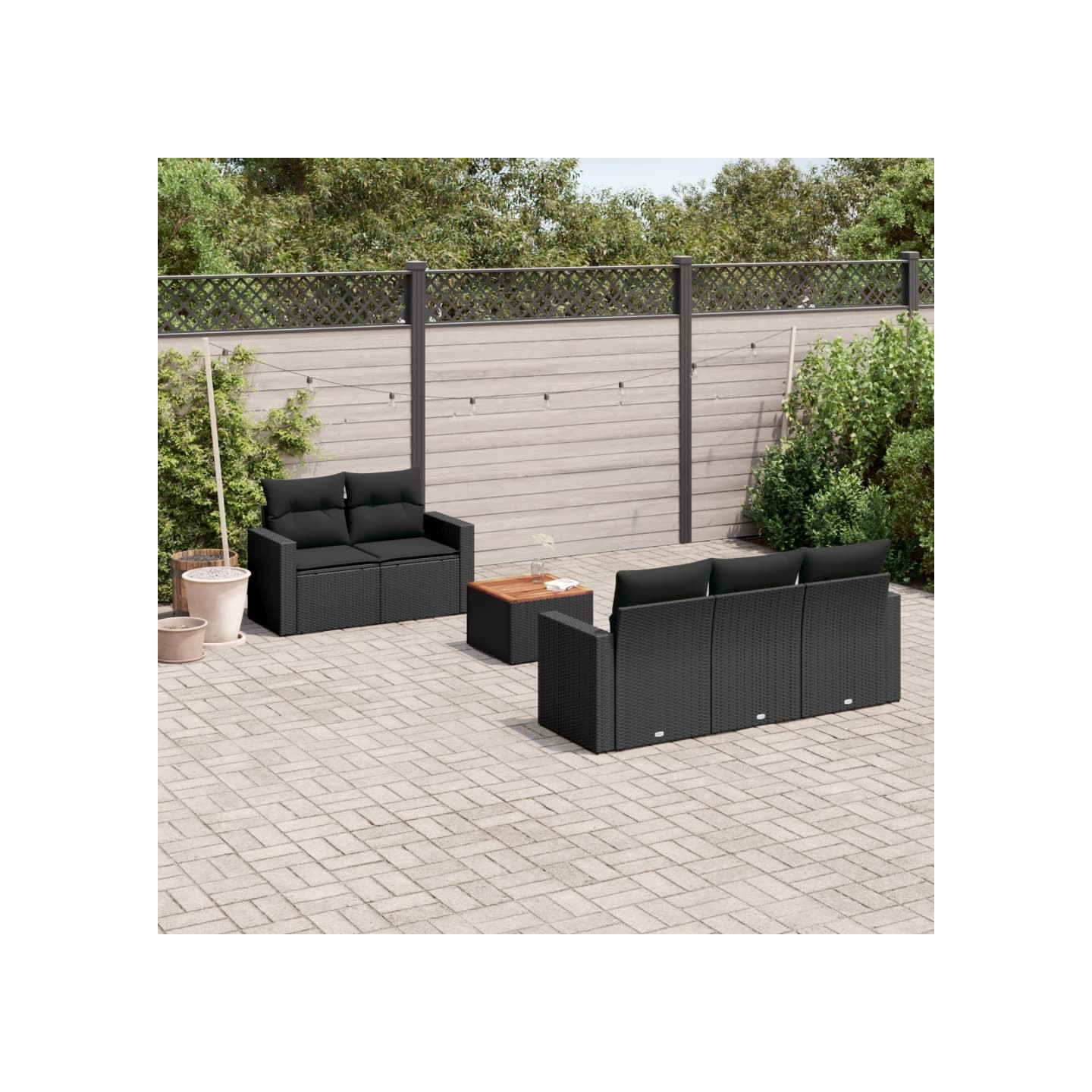 Salon de jardin 6 pcs avec coussins noir résine tressée