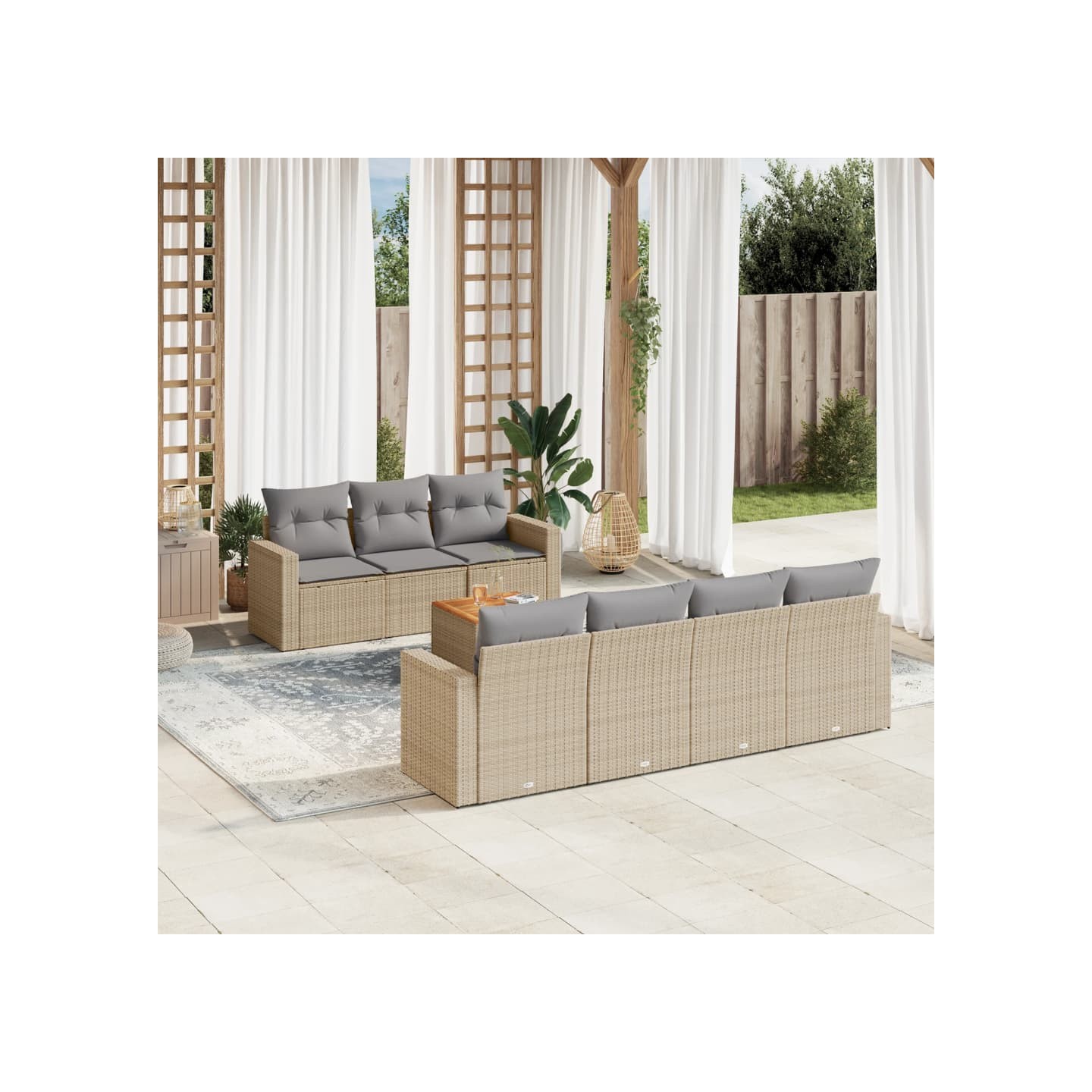 Salon de jardin avec coussins 8 pcs beige résine tressée
