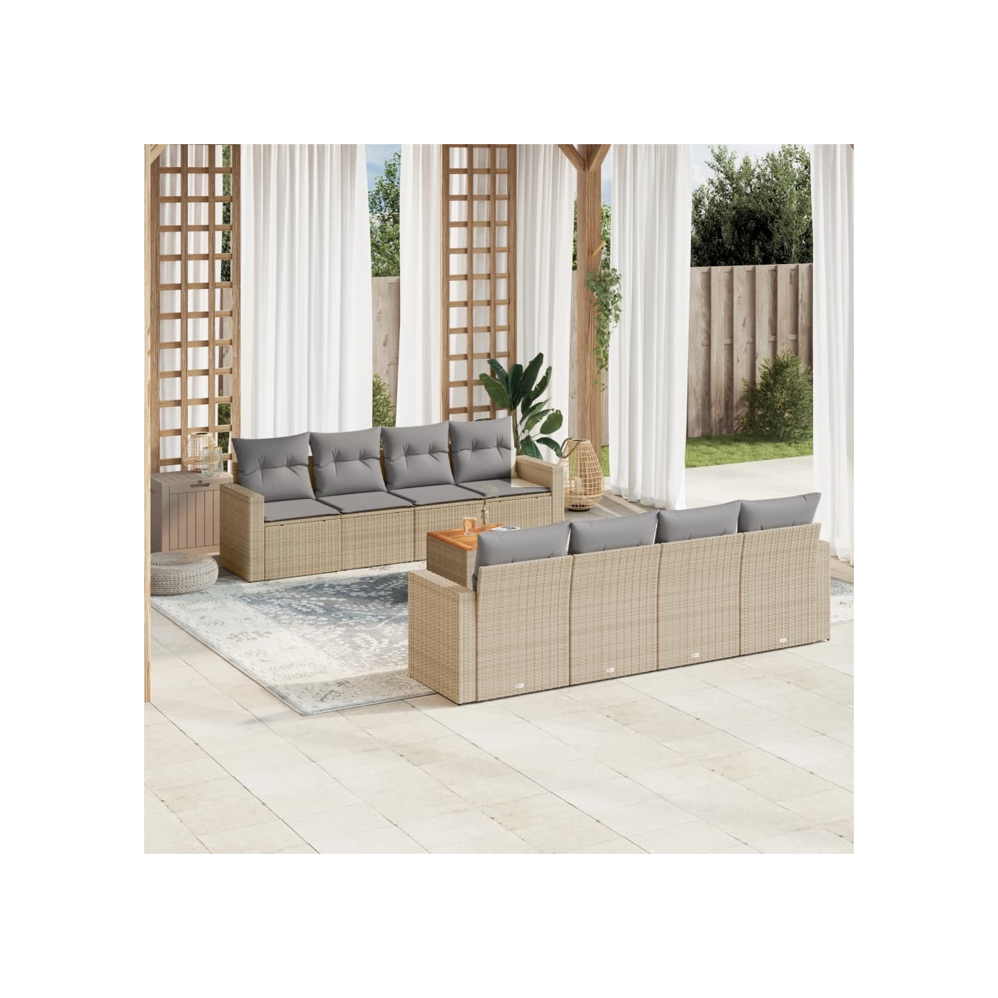 Salon de jardin avec coussins 9 pcs beige résine tressée