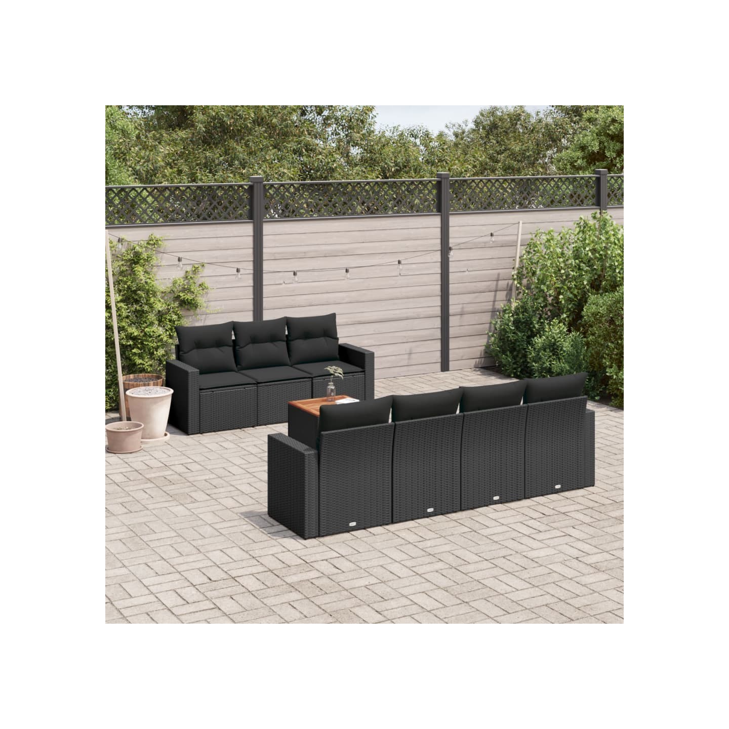 Salon de jardin 8 pcs avec coussins noir résine tressée
