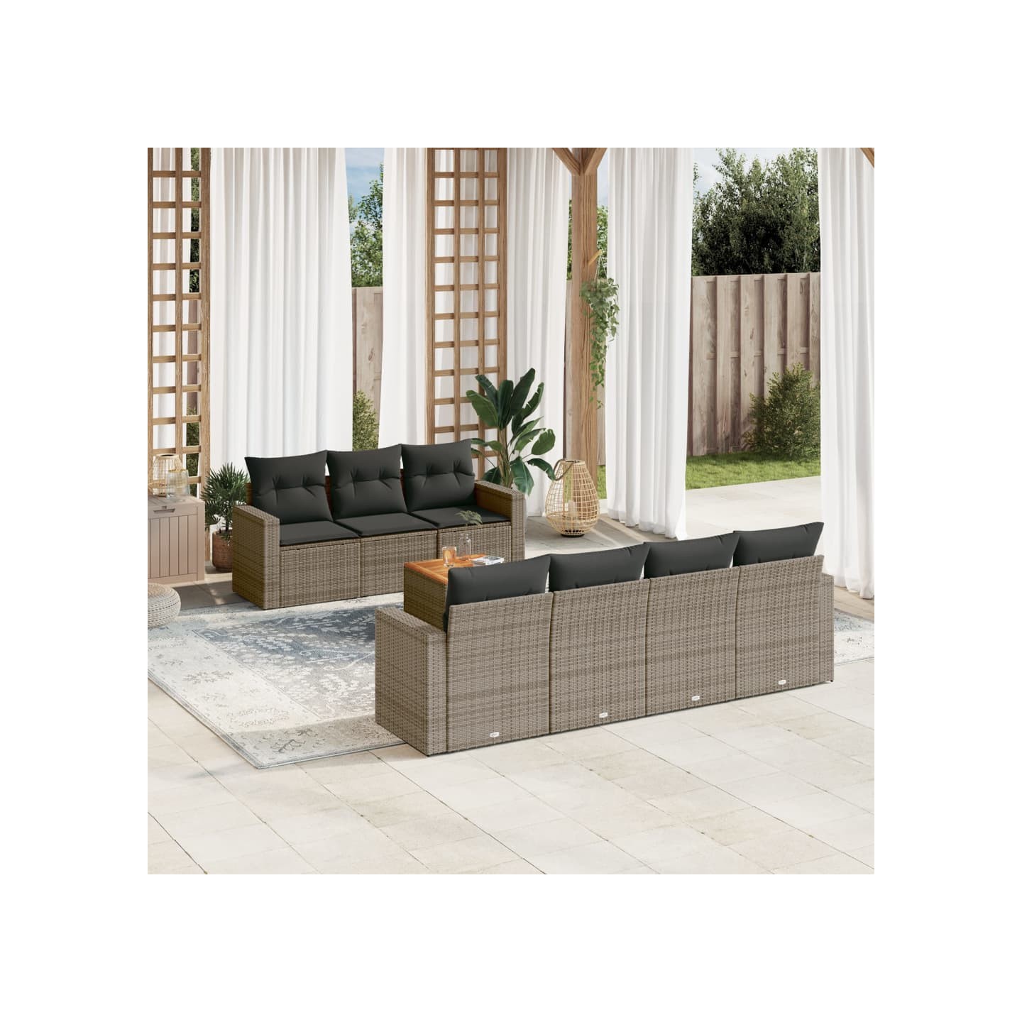 Salon de jardin 8 pcs avec coussins gris résine tressée