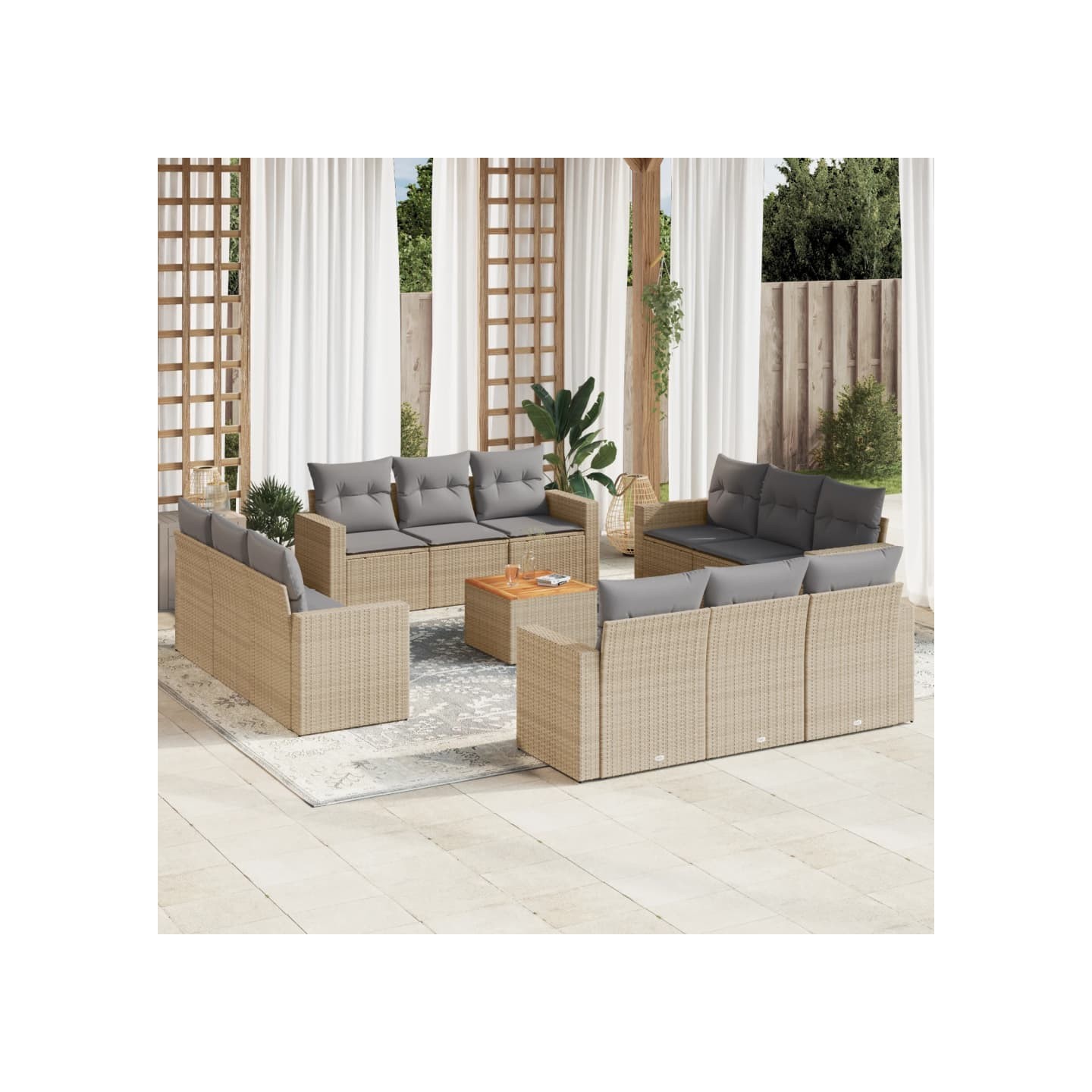 Salon de jardin avec coussins 13 pcs beige résine tressée