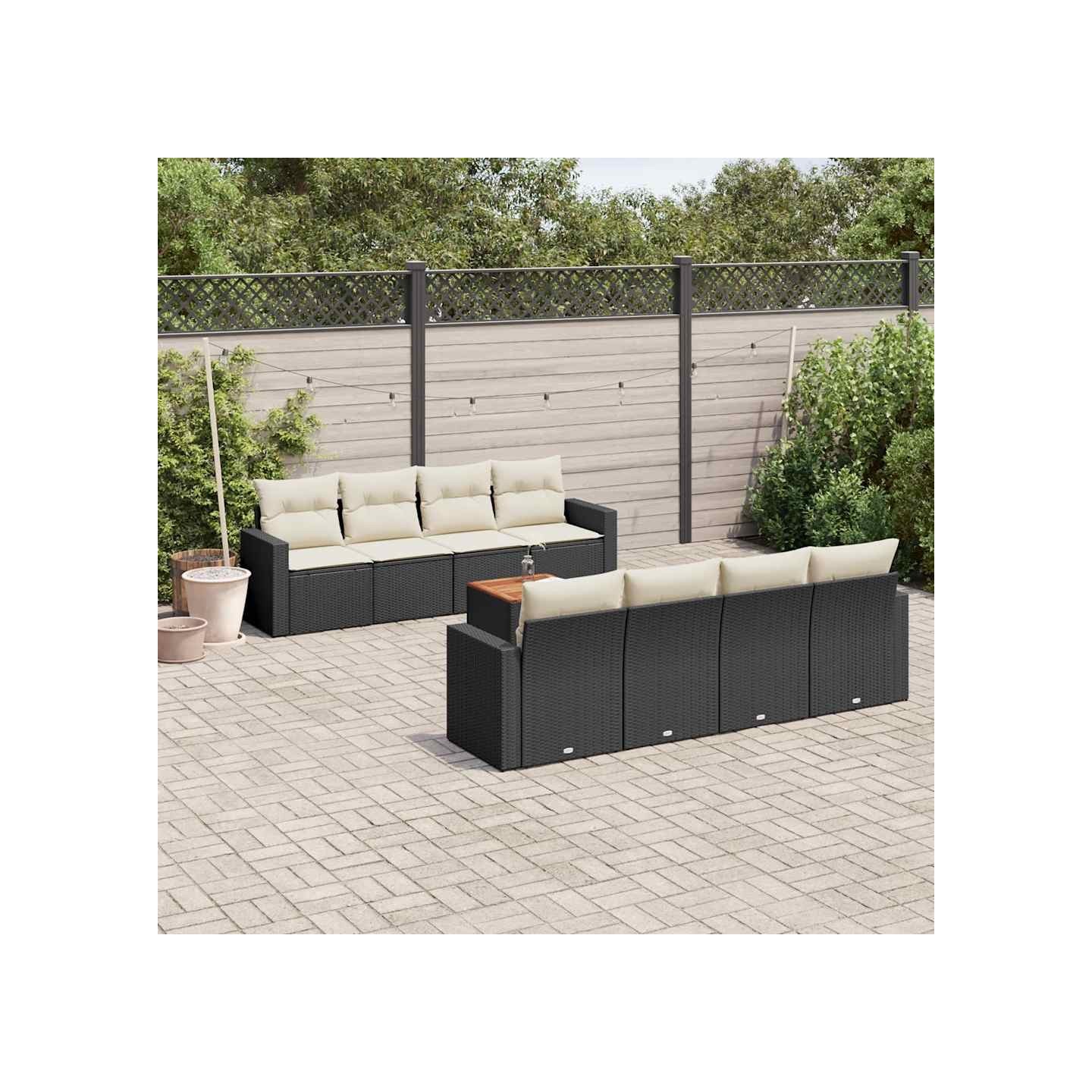 Salon de jardin 9 pcs avec coussins noir résine tressée