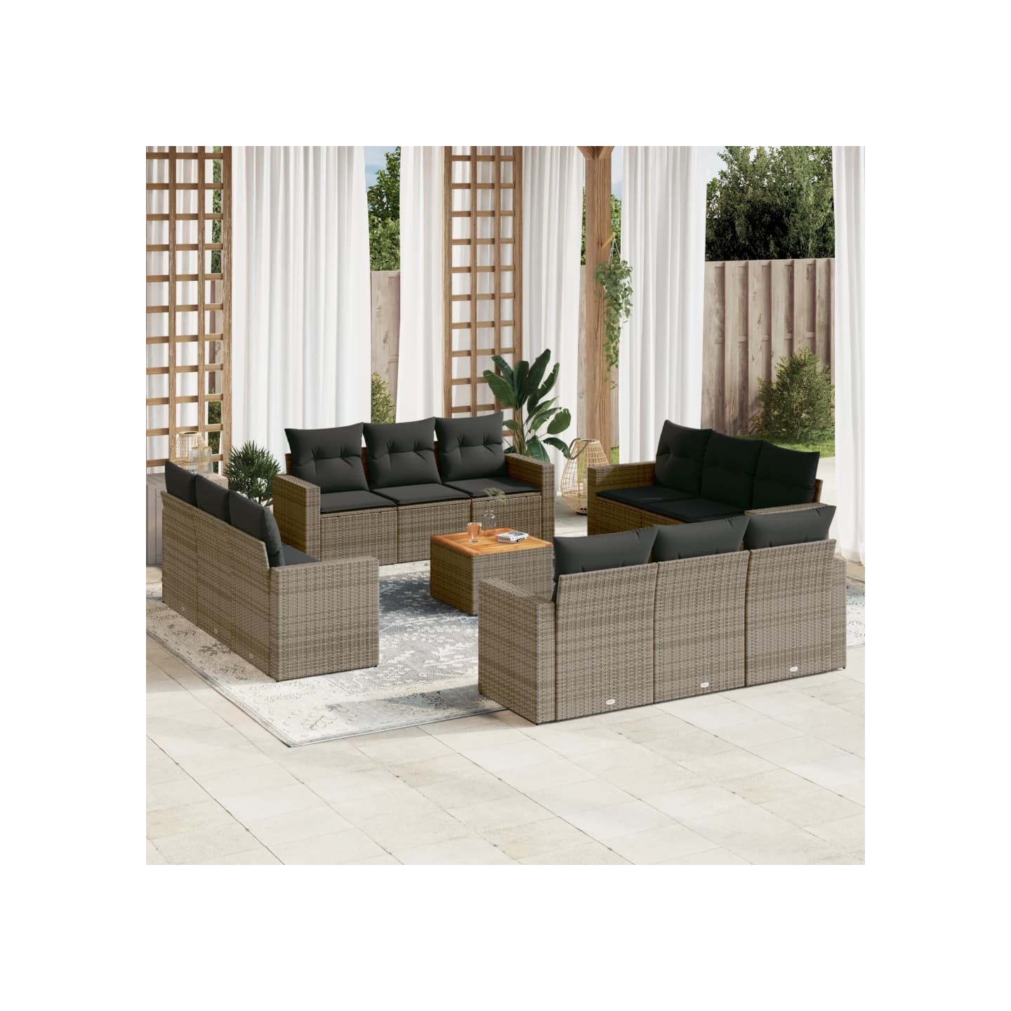 Salon de jardin avec coussins 13 pcs gris résine tressée