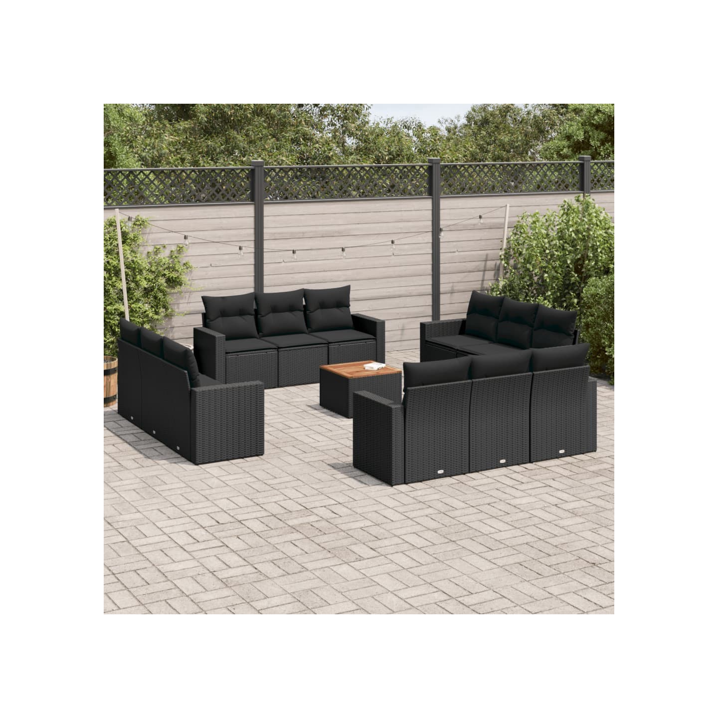 Salon de jardin avec coussins 13 pcs noir résine tressée