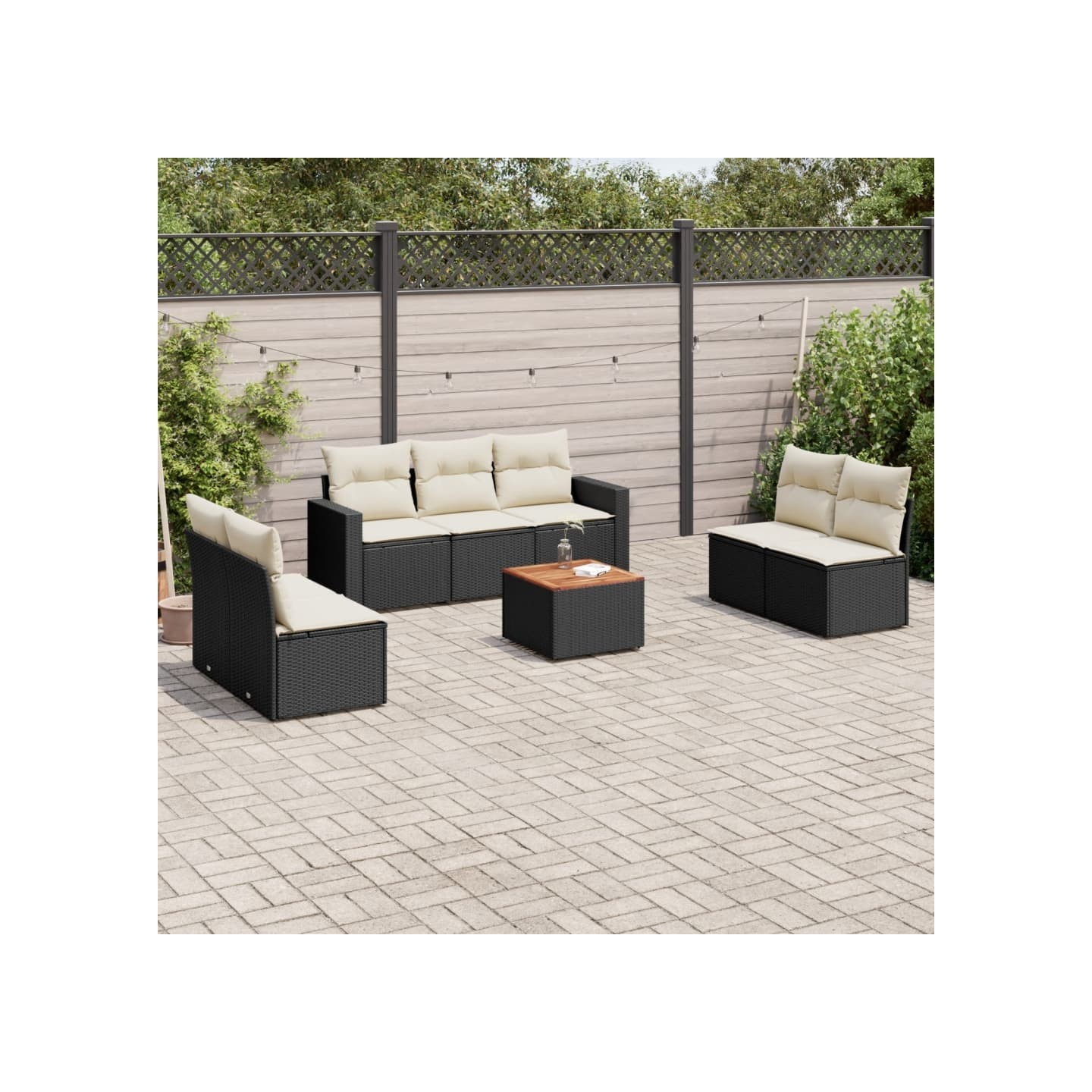 Salon de jardin 8 pcs avec coussins noir résine tressée