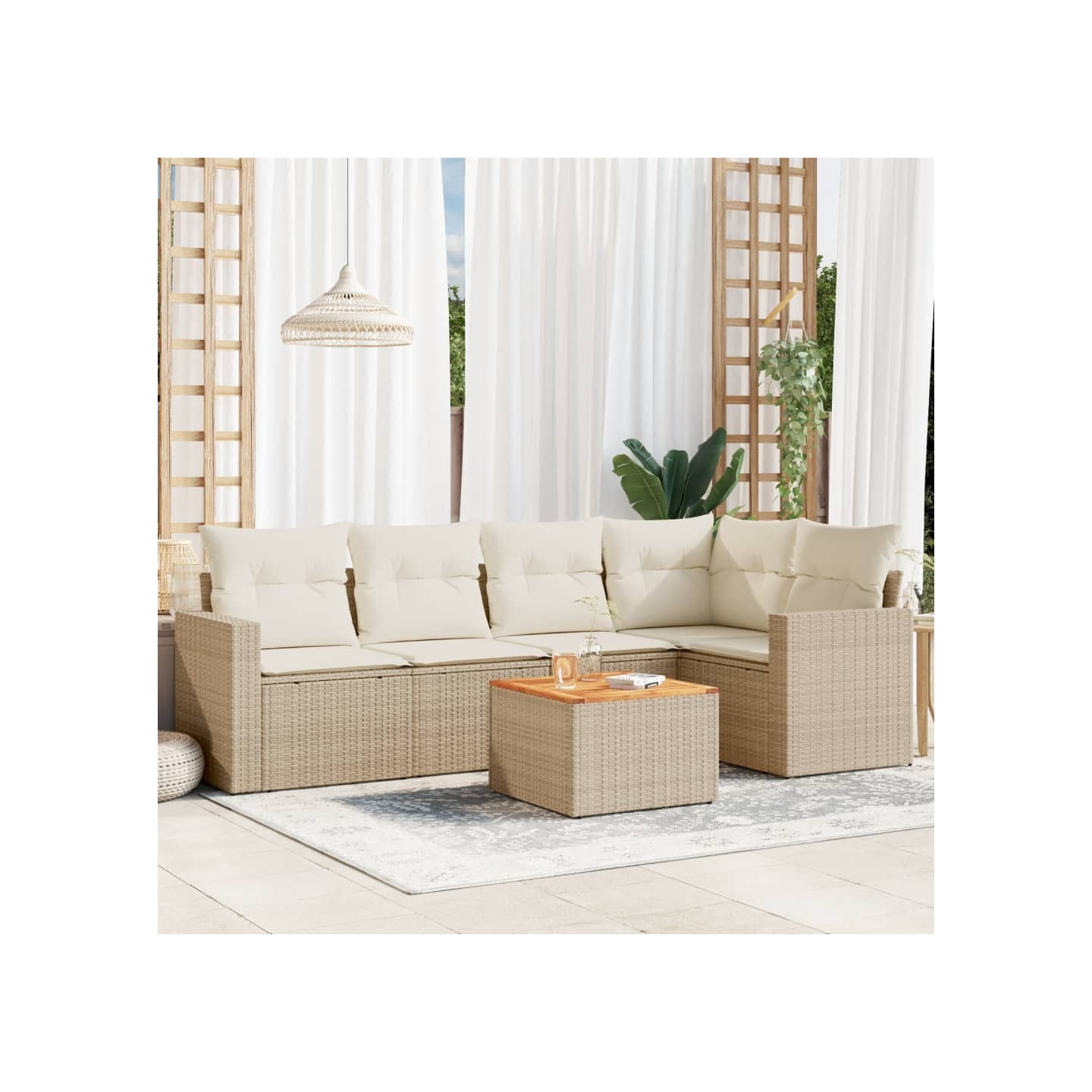 Salon de jardin avec coussins 6 pcs beige résine tressée
