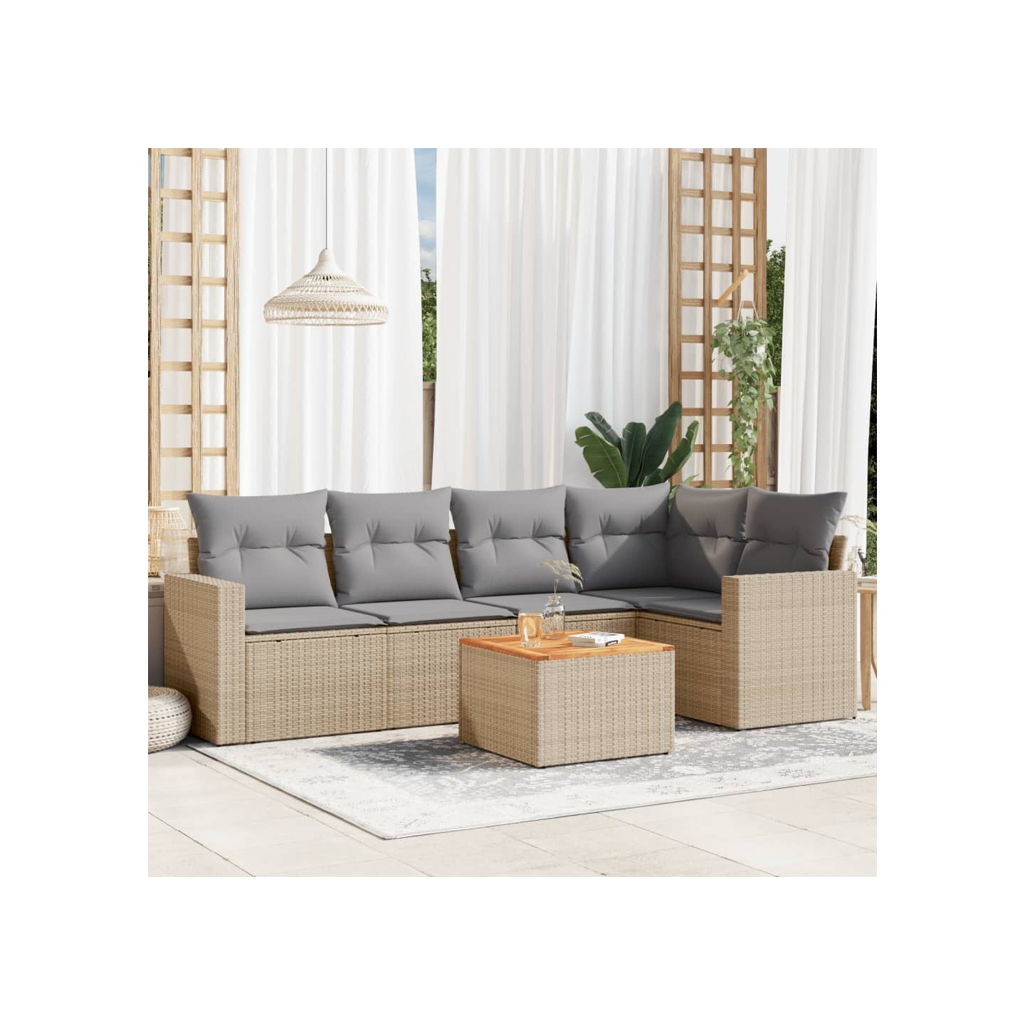 Salon de jardin avec coussins 6 pcs beige résine tressée