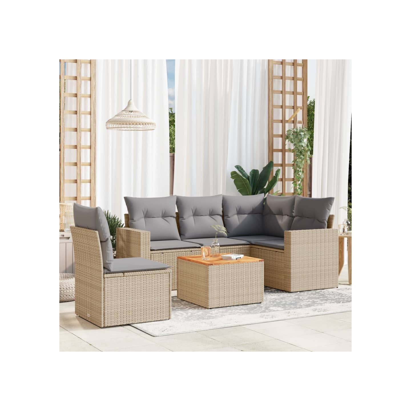 Salon de jardin avec coussins 6 pcs beige résine tressée