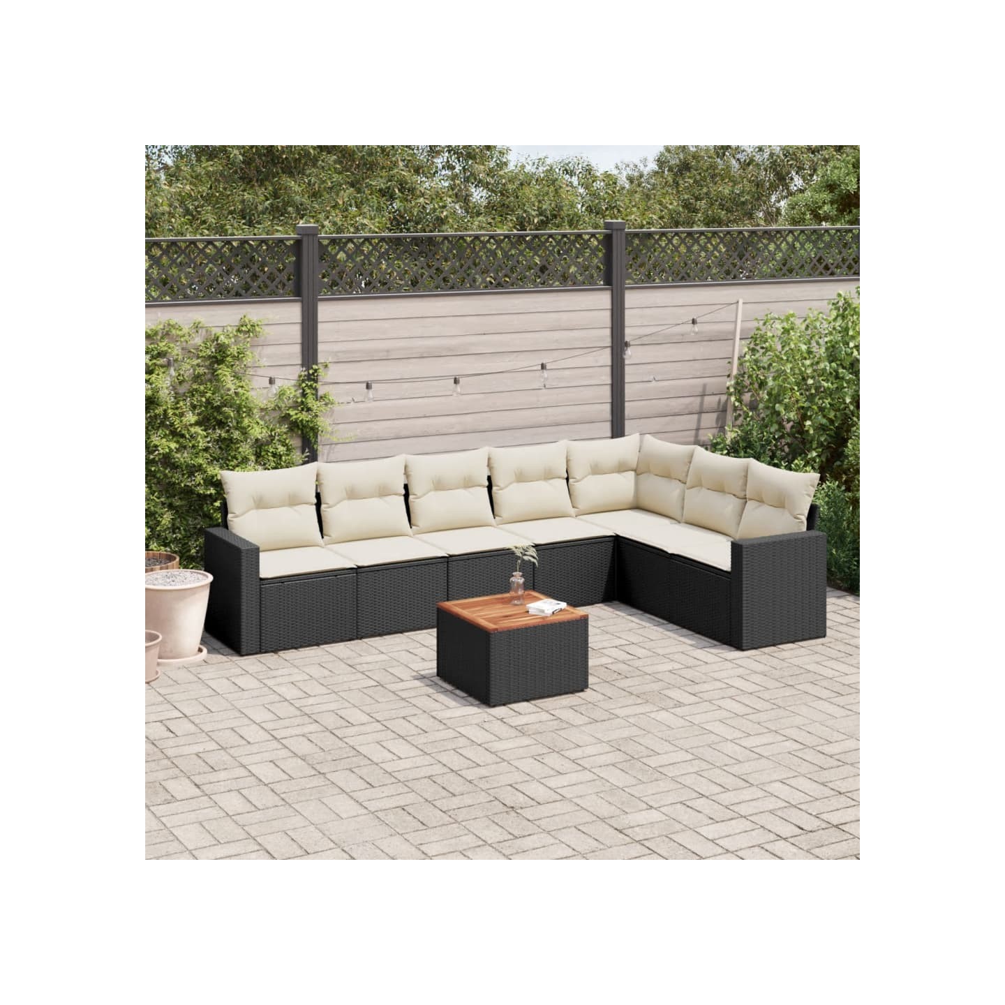 Salon de jardin 8 pcs avec coussins noir résine tressée