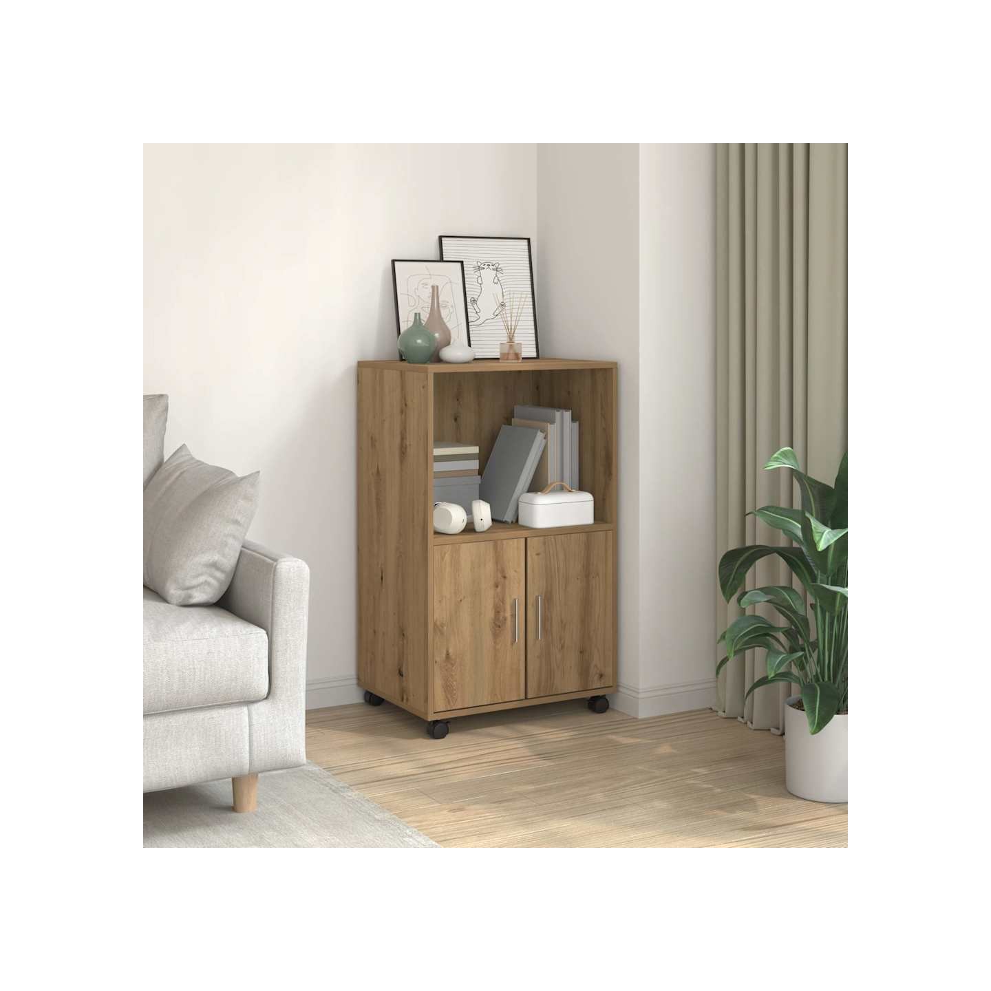 Armoire à roulettes chêne artisanal 55x40x91 cm bois ingénierie