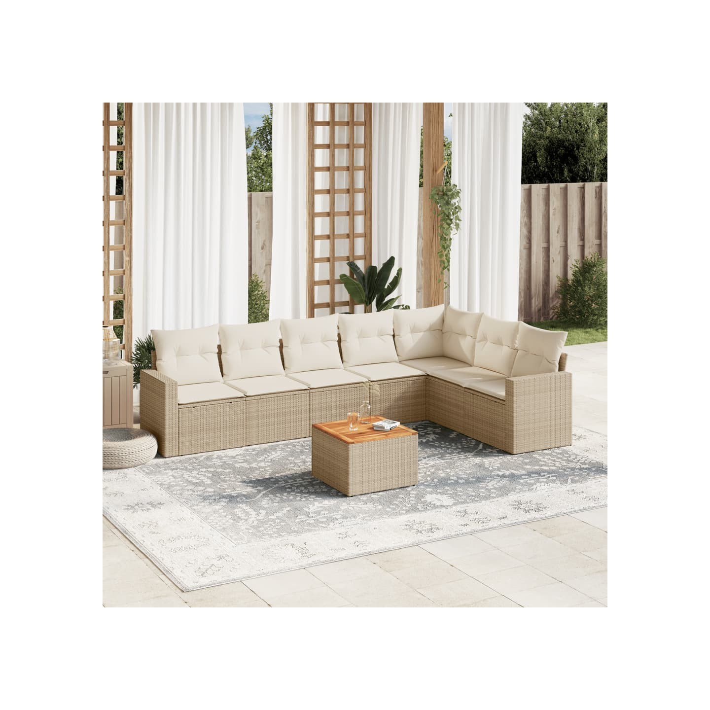Salon de jardin avec coussins 8 pcs beige résine tressée