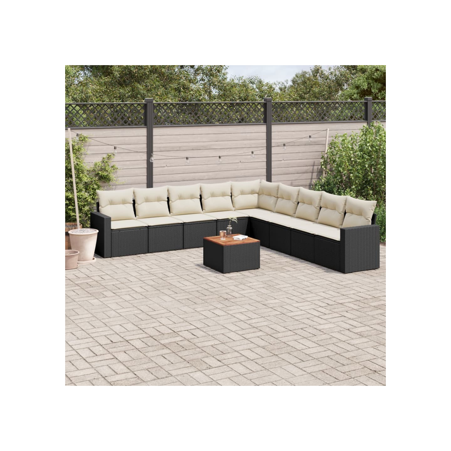 Salon de jardin 10 pcs avec coussins noir résine tressée