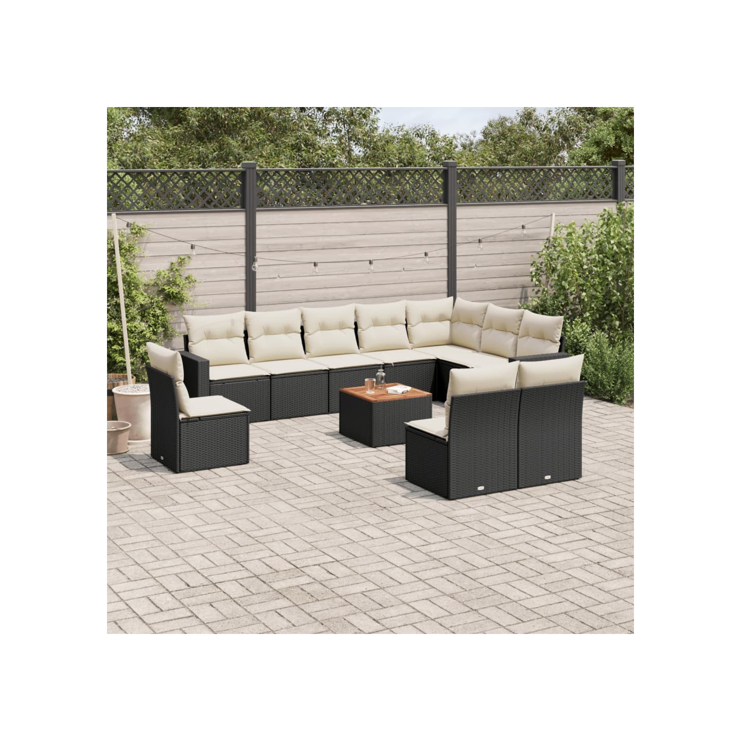 Salon de jardin 11 pcs avec coussins noir résine tressée