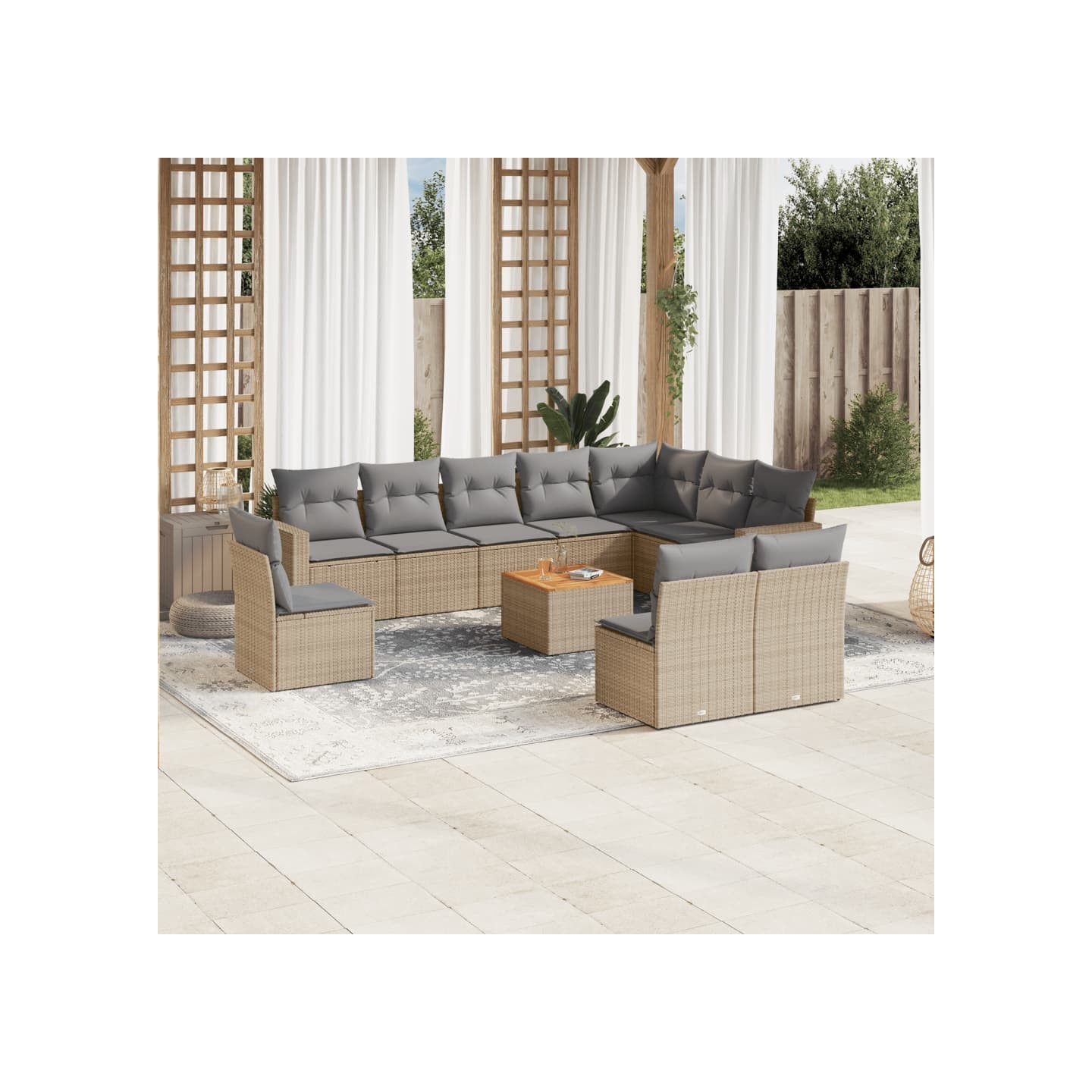 Salon de jardin 11 pcs avec coussins beige résine tressée