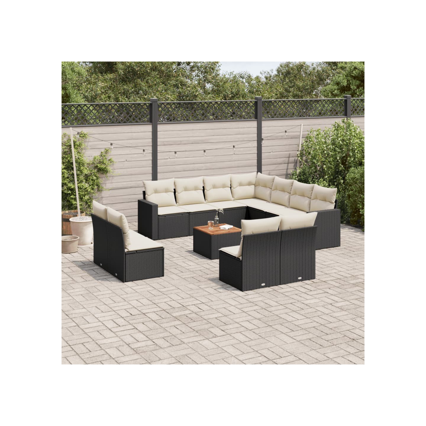 Salon de jardin 12 pcs avec coussins noir résine tressée