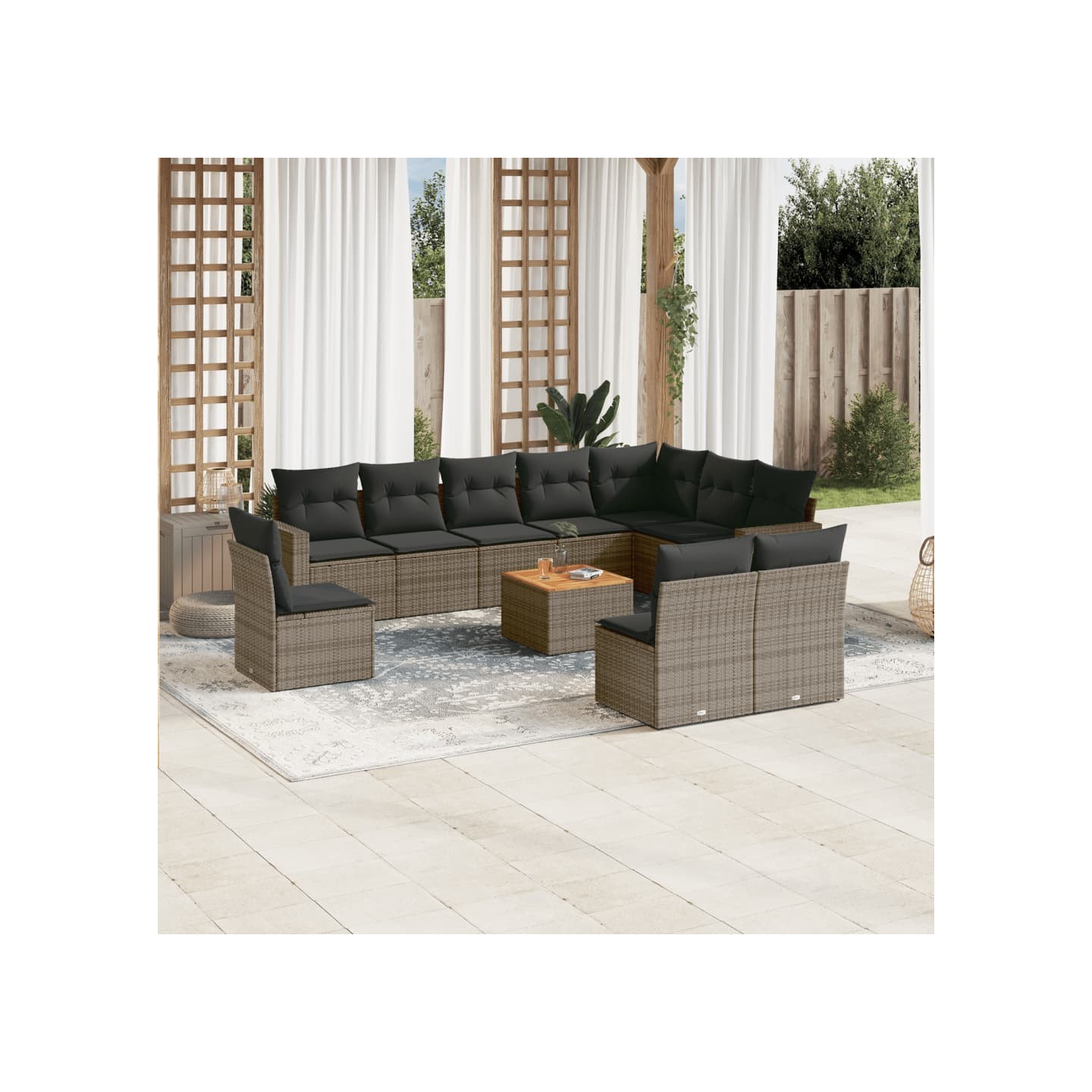 Salon de jardin 11 pcs avec coussins gris résine tressée