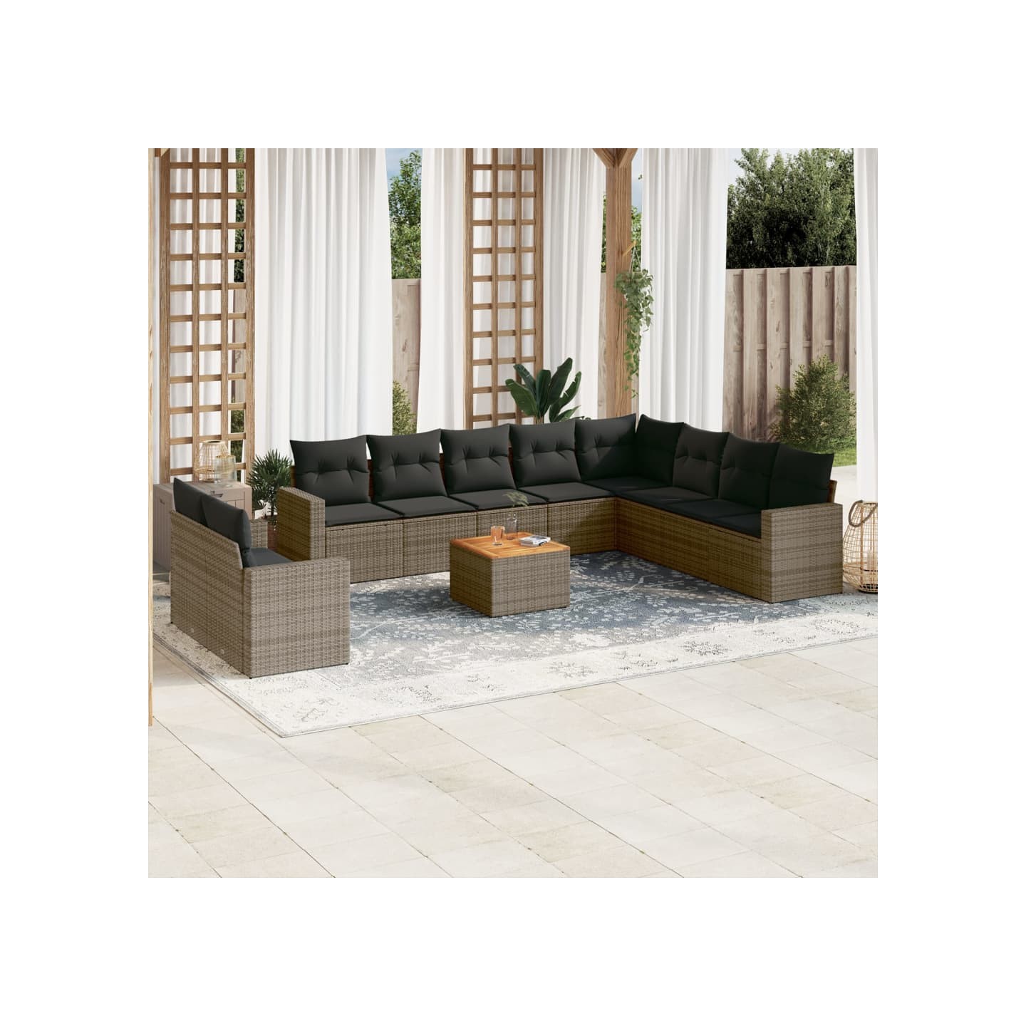 Salon de jardin 11 pcs avec coussins gris résine tressée