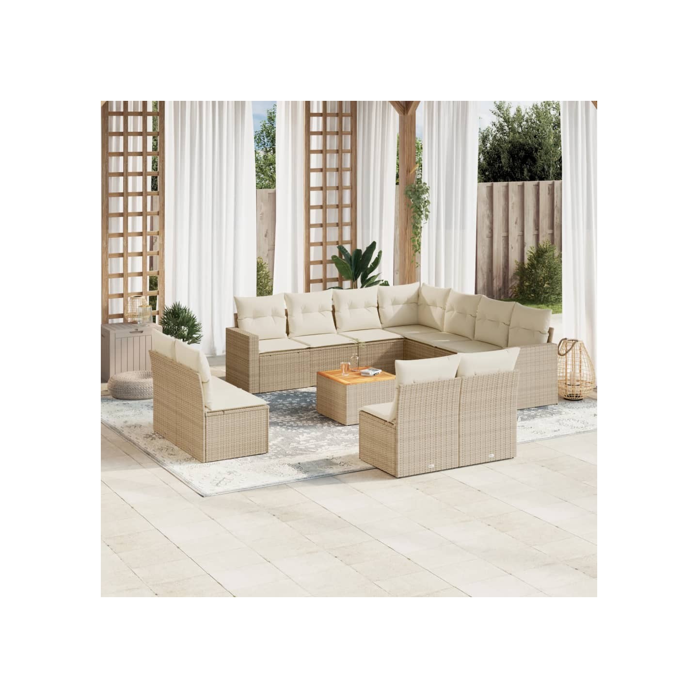 Salon de jardin avec coussins 12 pcs beige résine tressée