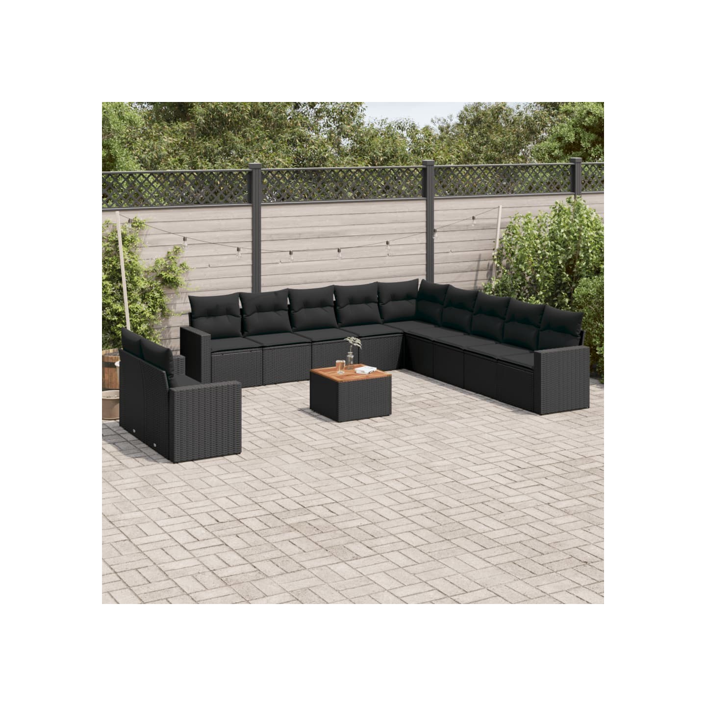 Salon de jardin 12 pcs avec coussins noir résine tressée