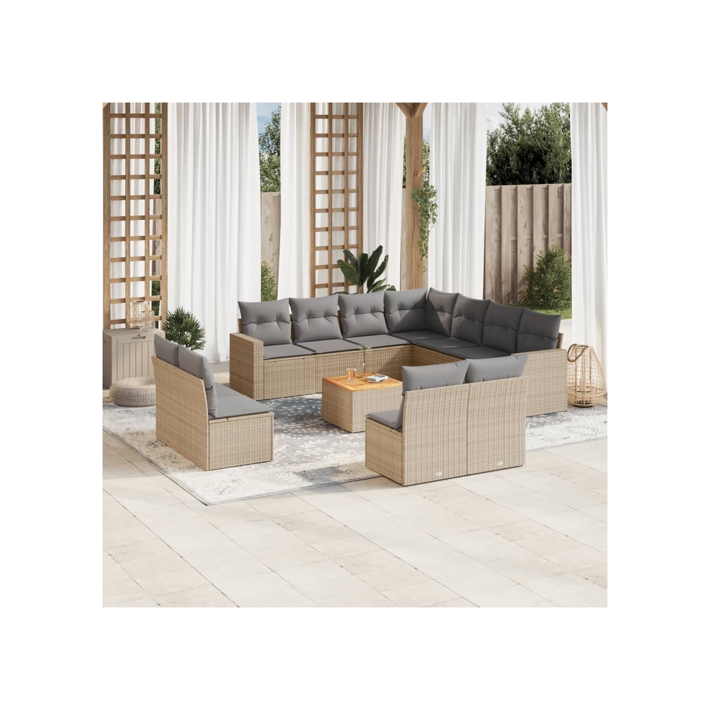 Salon de jardin avec coussins 12 pcs beige résine tressée
