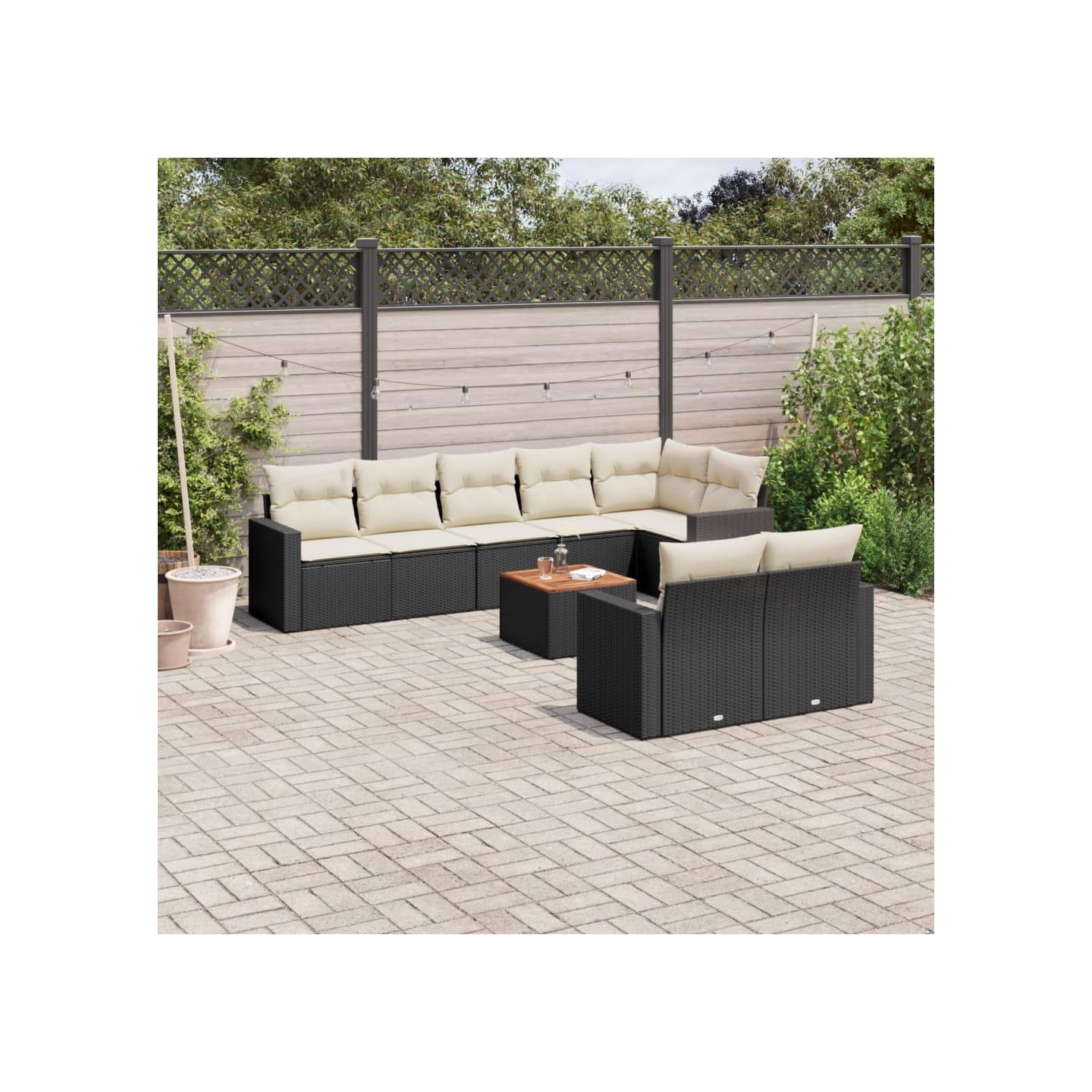 Salon de jardin 9 pcs avec coussins noir résine tressée