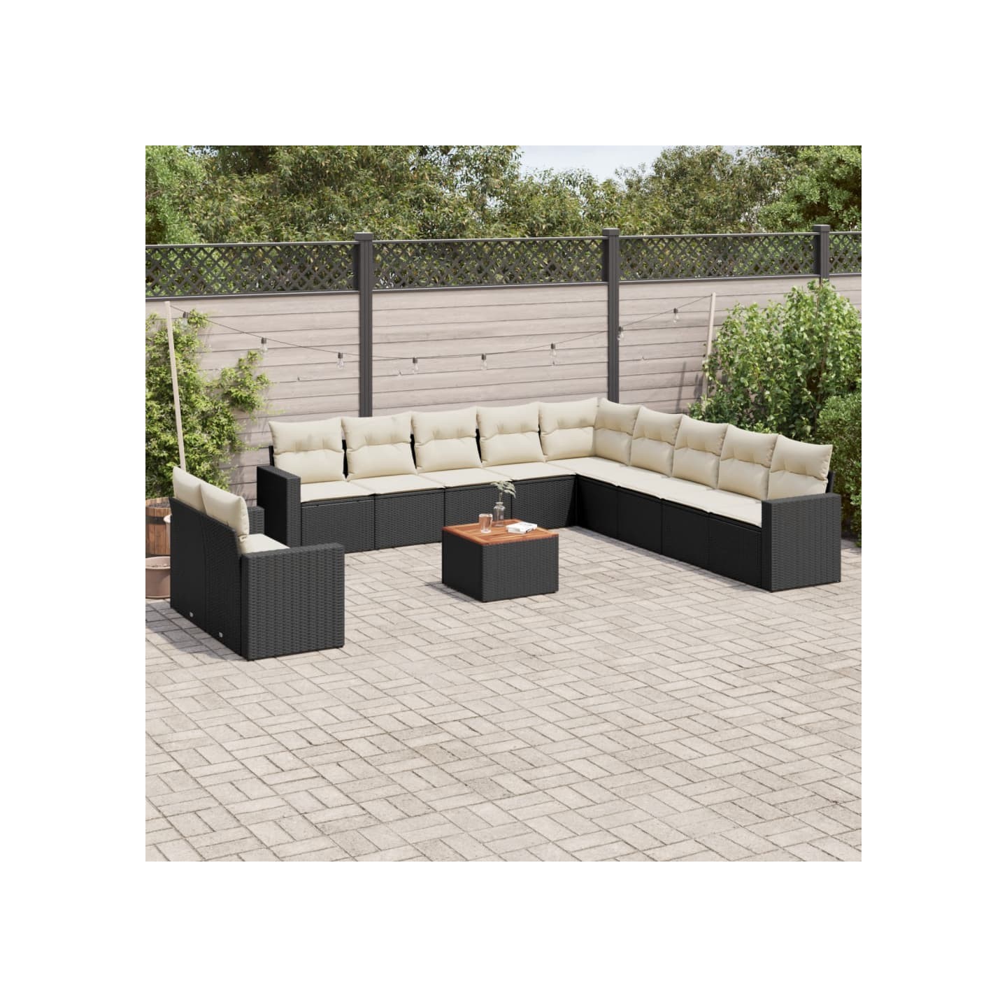 Salon de jardin 12 pcs avec coussins noir résine tressée