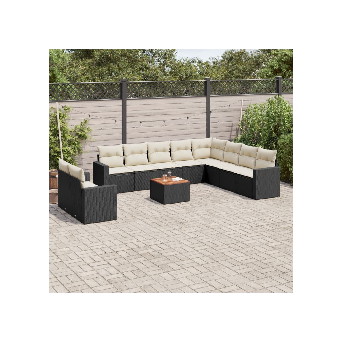 Salon de jardin 11 pcs avec coussins noir résine tressée